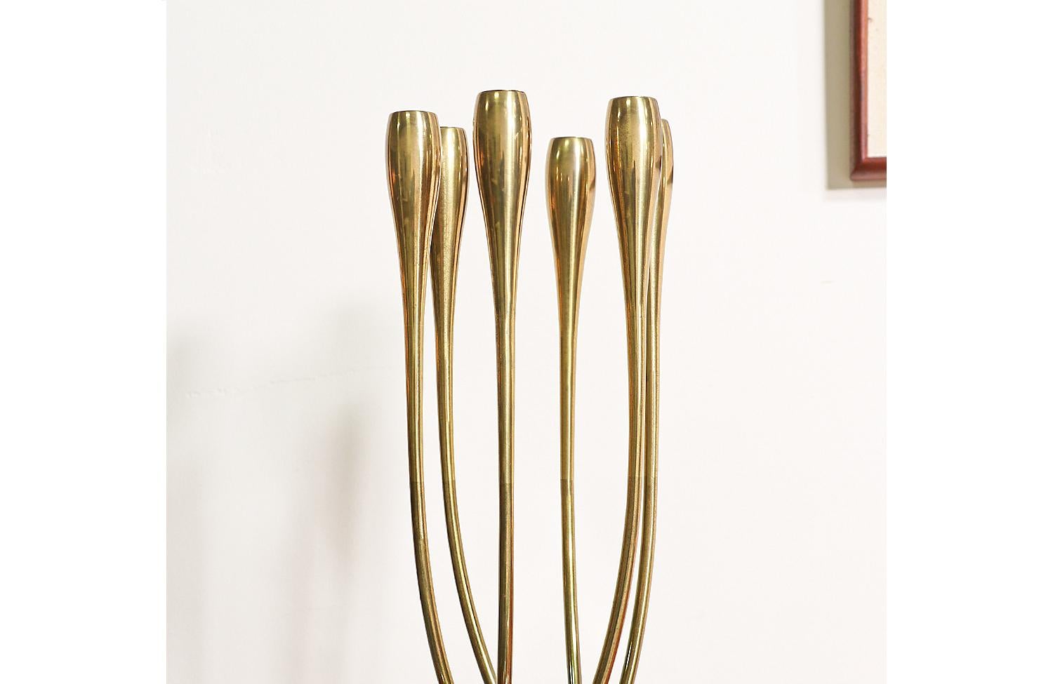 Polished Mid-Century Modern Brass and Glass Candelabra Holder for Fontana Arte For Sale