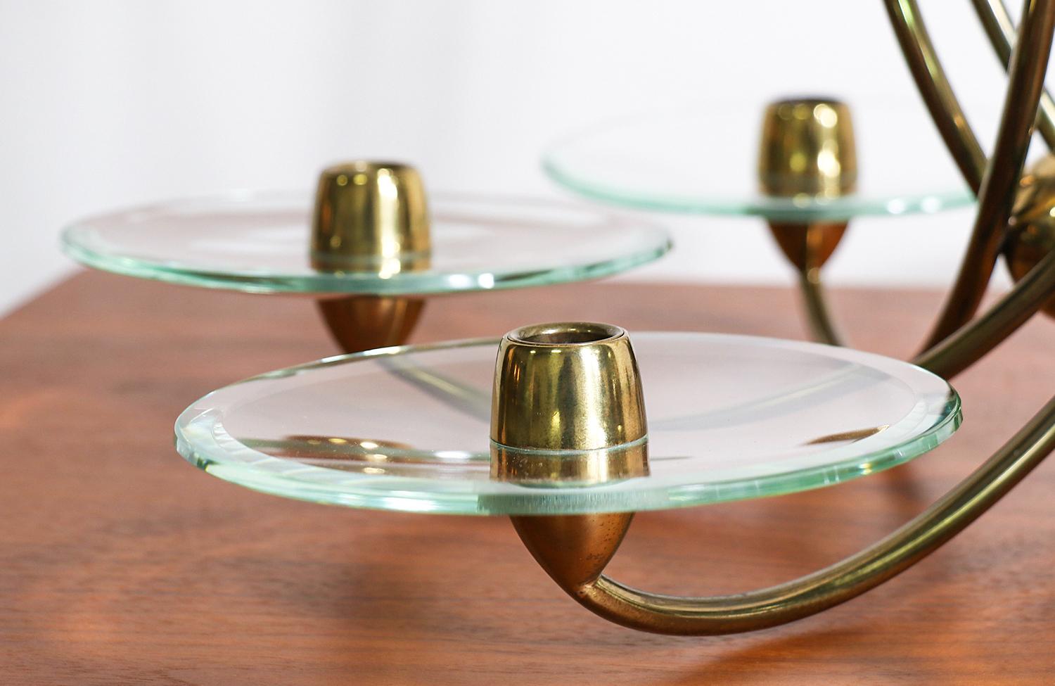 Mid-Century Modern Brass and Glass Candelabra Holder for Fontana Arte In Excellent Condition For Sale In Los Angeles, CA
