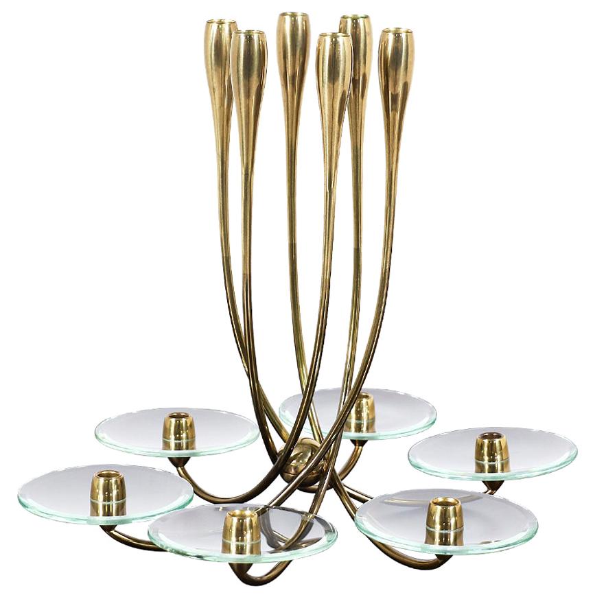 Mid-Century Modern Brass and Glass Candelabra Holder for Fontana Arte For Sale