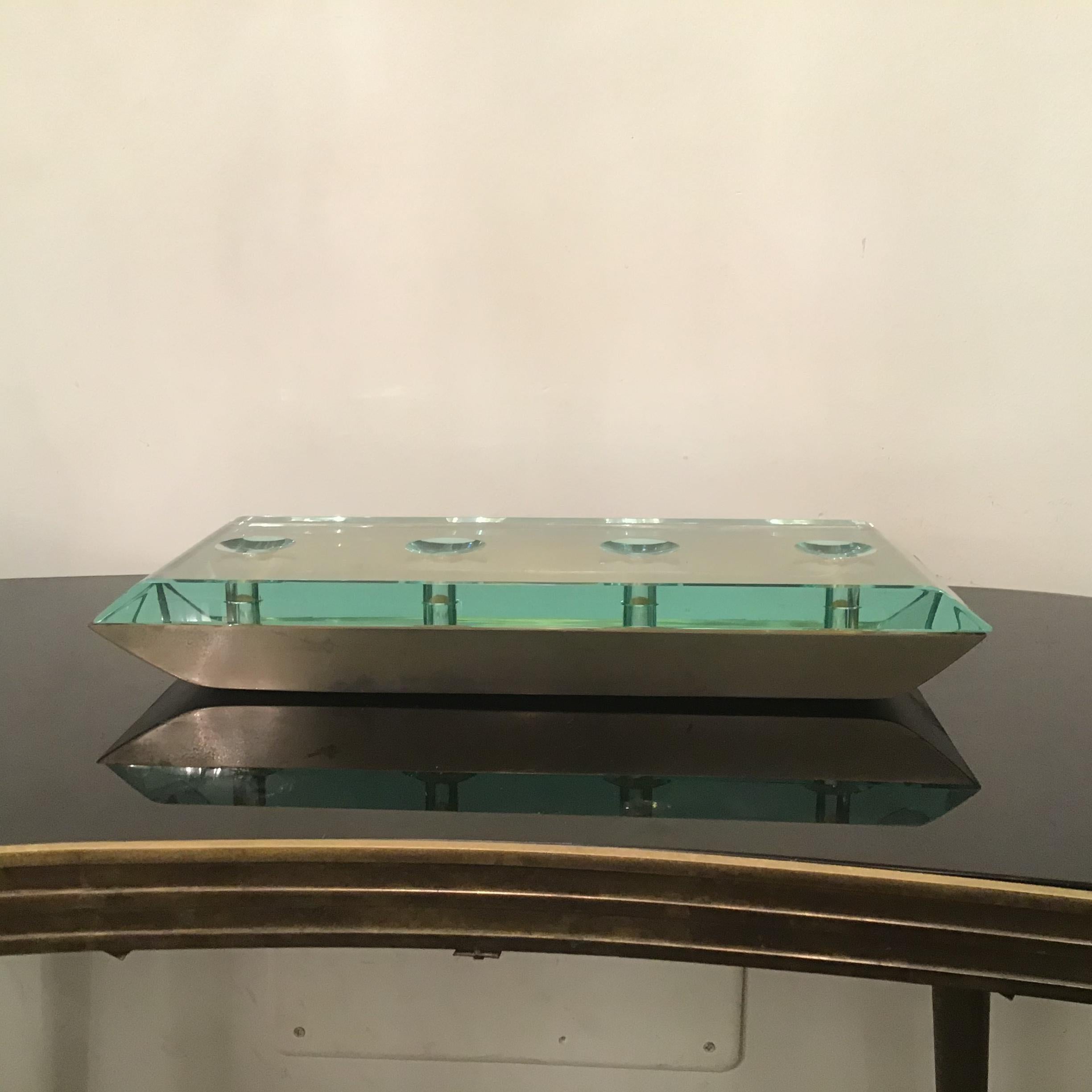 Centro de mesa Pietro Chiesa Vidrio Latón Níquel, 1950, Italia en venta 6