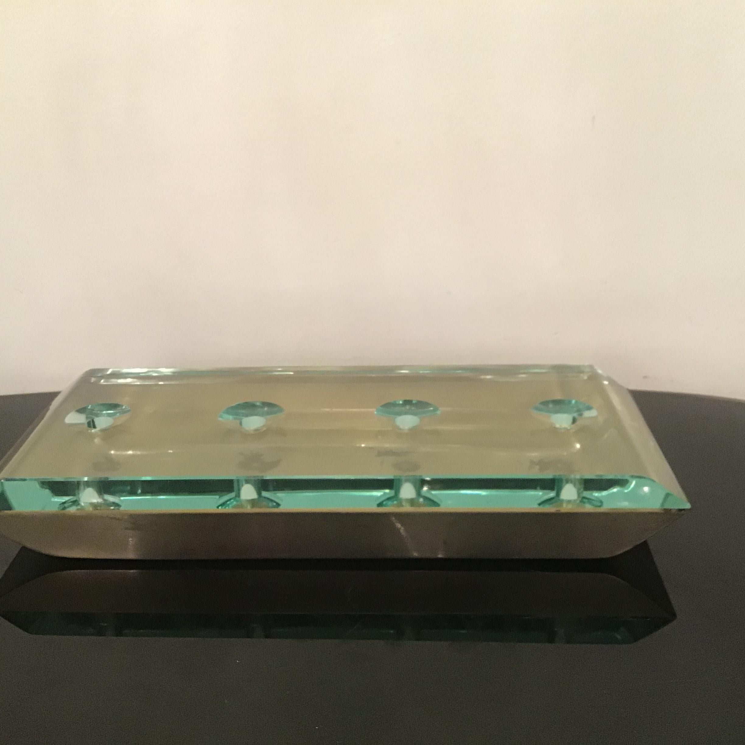 Centro de mesa Pietro Chiesa Vidrio Latón Níquel, 1950, Italia en venta 9