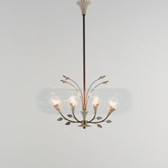 Pietro Chiesa Chandelier Floral Glass with Etched Details Italy, 1950