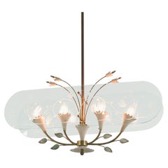 Pietro Chiesa Chandelier Floral Glass with Etched Details Italy, 1950