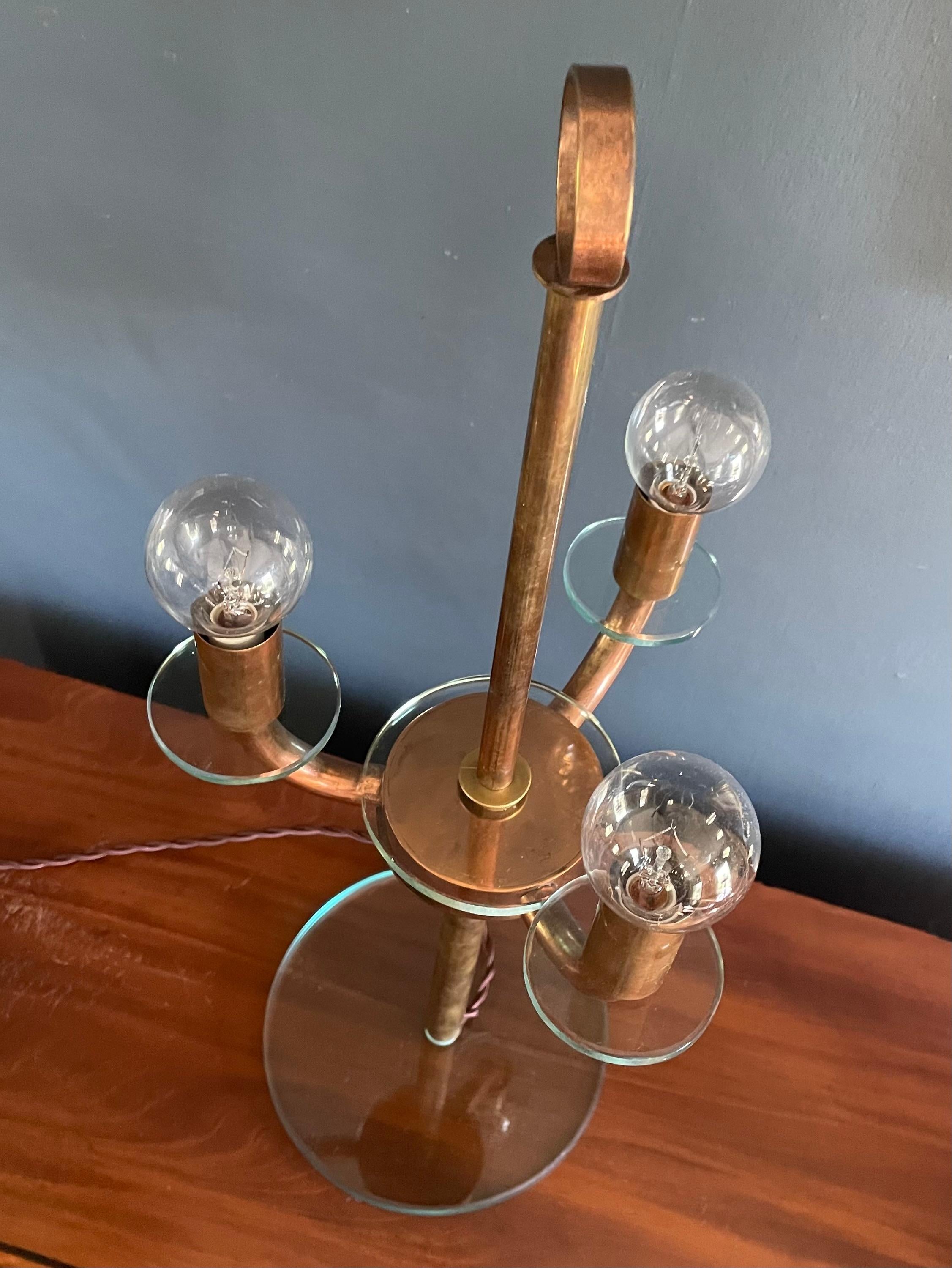 Italian Pietro Chiesa Copper and Glass Table Lamp For Sale