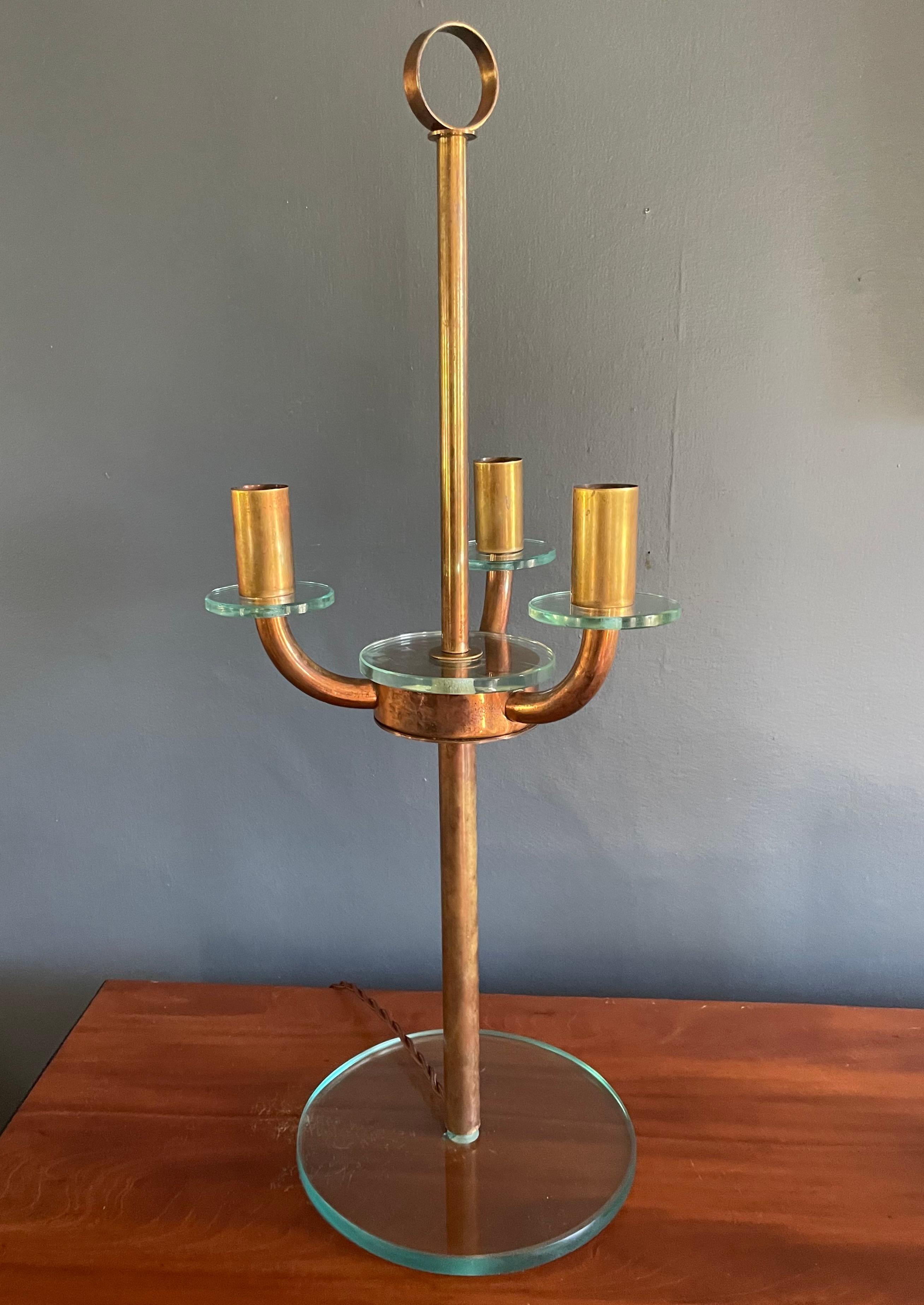 Pietro Chiesa Copper and Glass Table Lamp In Good Condition For Sale In New York, NY