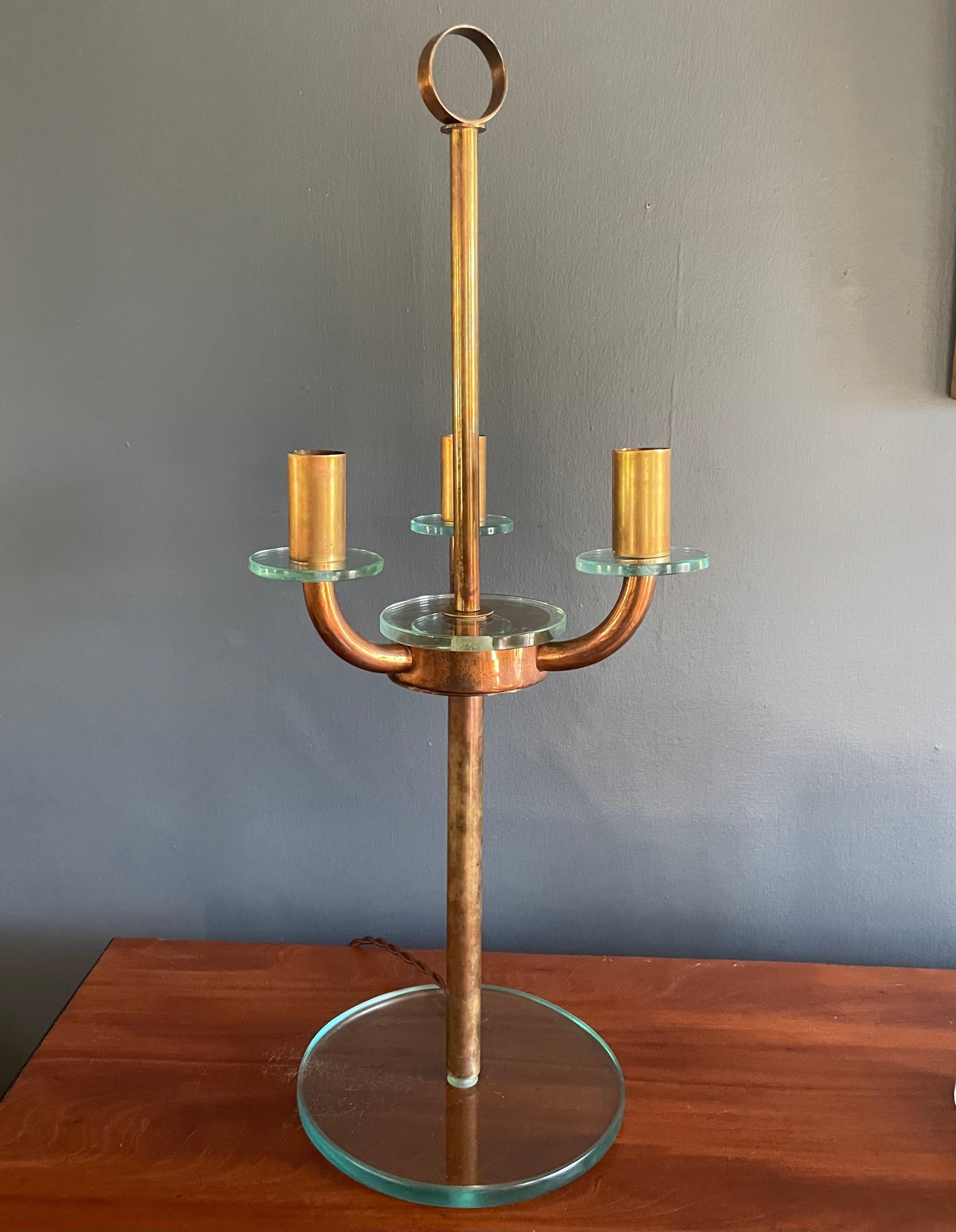 Mid-20th Century Pietro Chiesa Copper and Glass Table Lamp For Sale