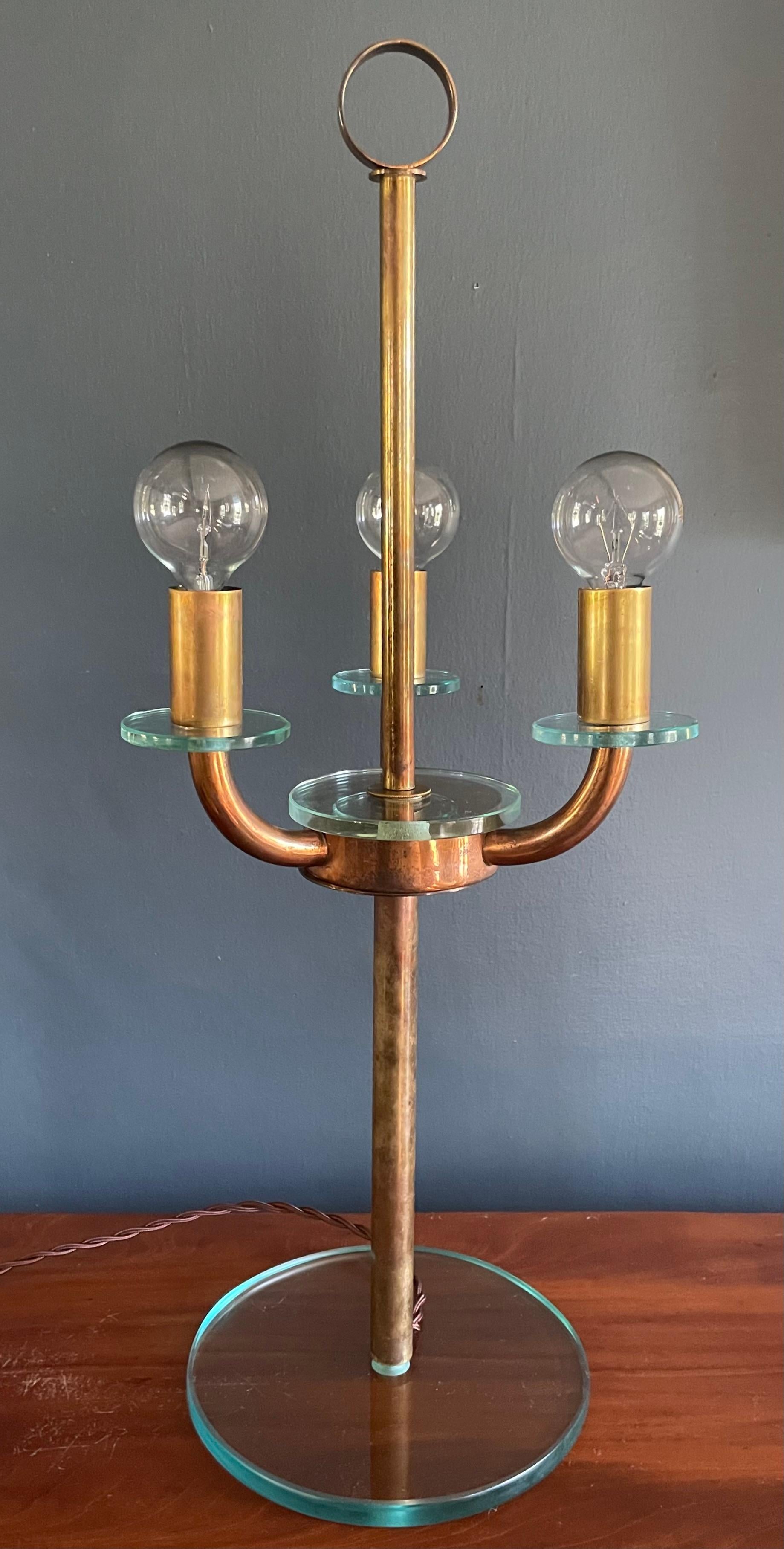 Pietro Chiesa Copper and Glass Table Lamp For Sale 1