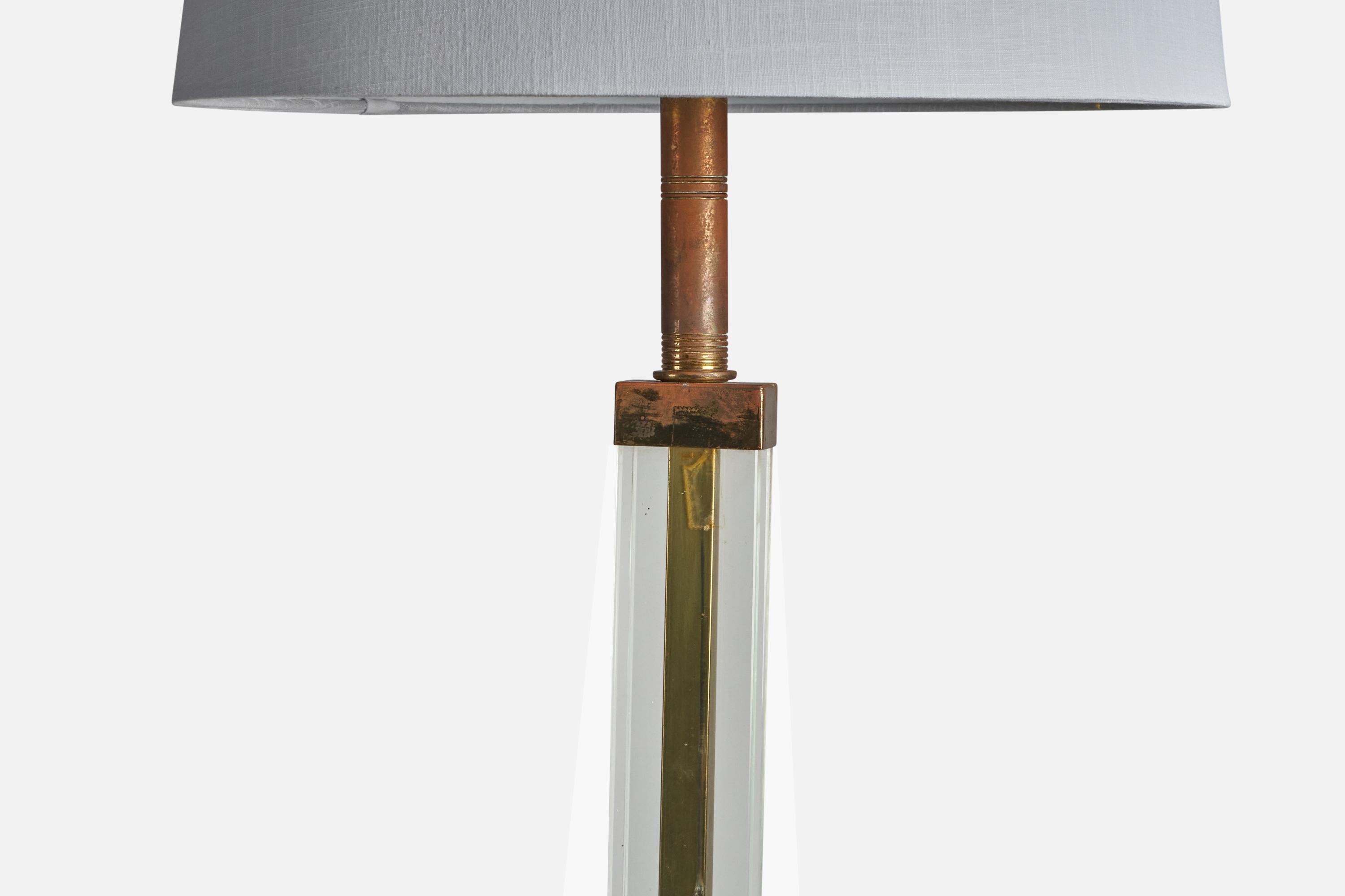 Modern Pietro Chiesa, Floor Lamp, Brass, Glass, Fabric Italy, 1940s For Sale