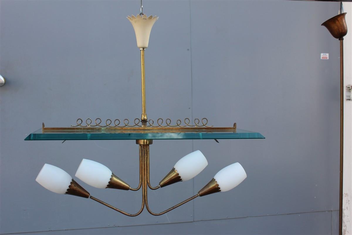 Pietro Chiesa Fontana Arte chandelier 1940 glass brass gold rectangular
4-light bulbs E14 max 40 watt each.