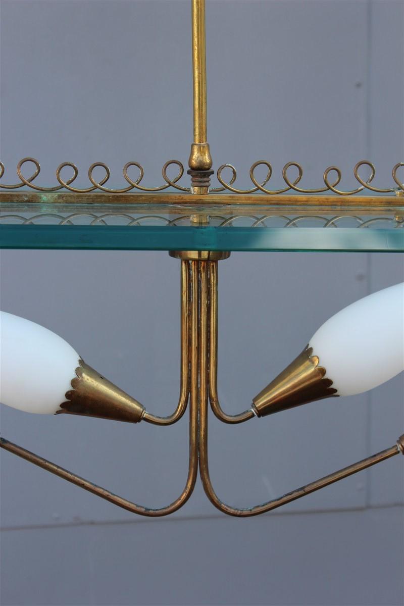 Mid-Century Modern Pietro Chiesa Fontana Arte Chandelier 1940 Glass Brass Gold Rectangular