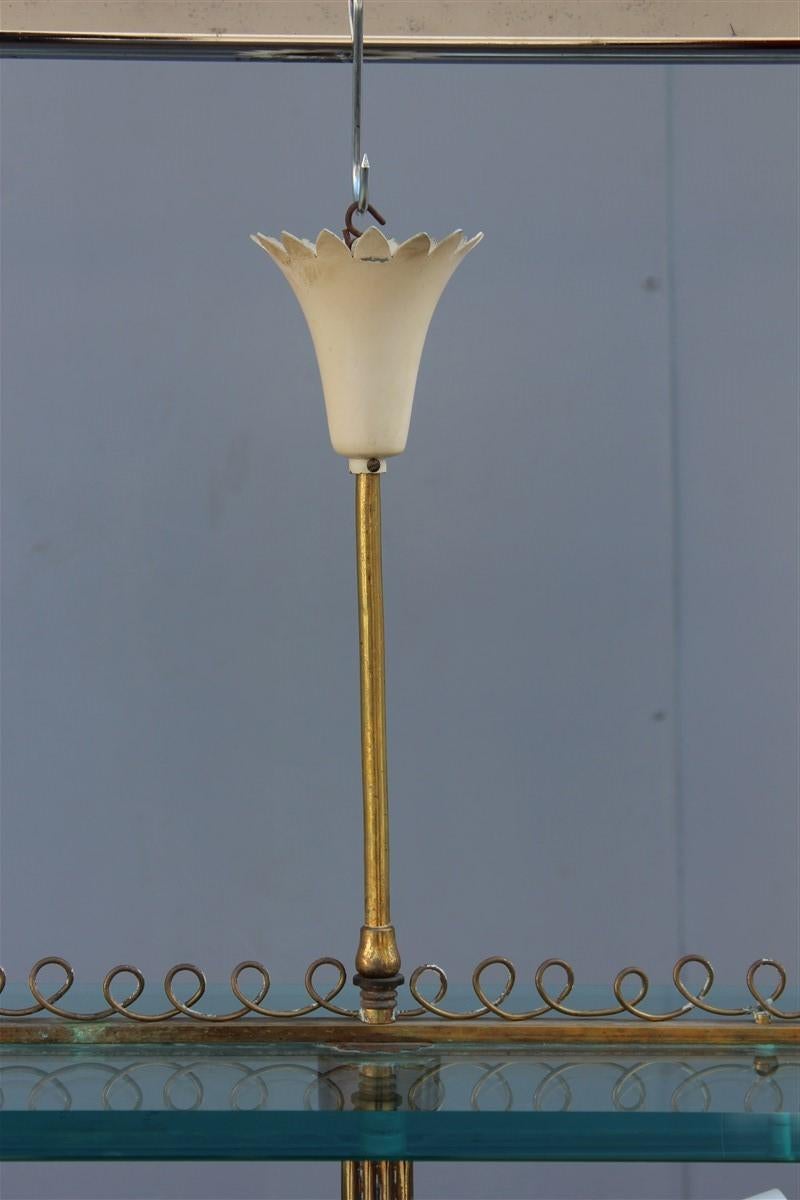 Italian Pietro Chiesa Fontana Arte Chandelier 1940 Glass Brass Gold Rectangular