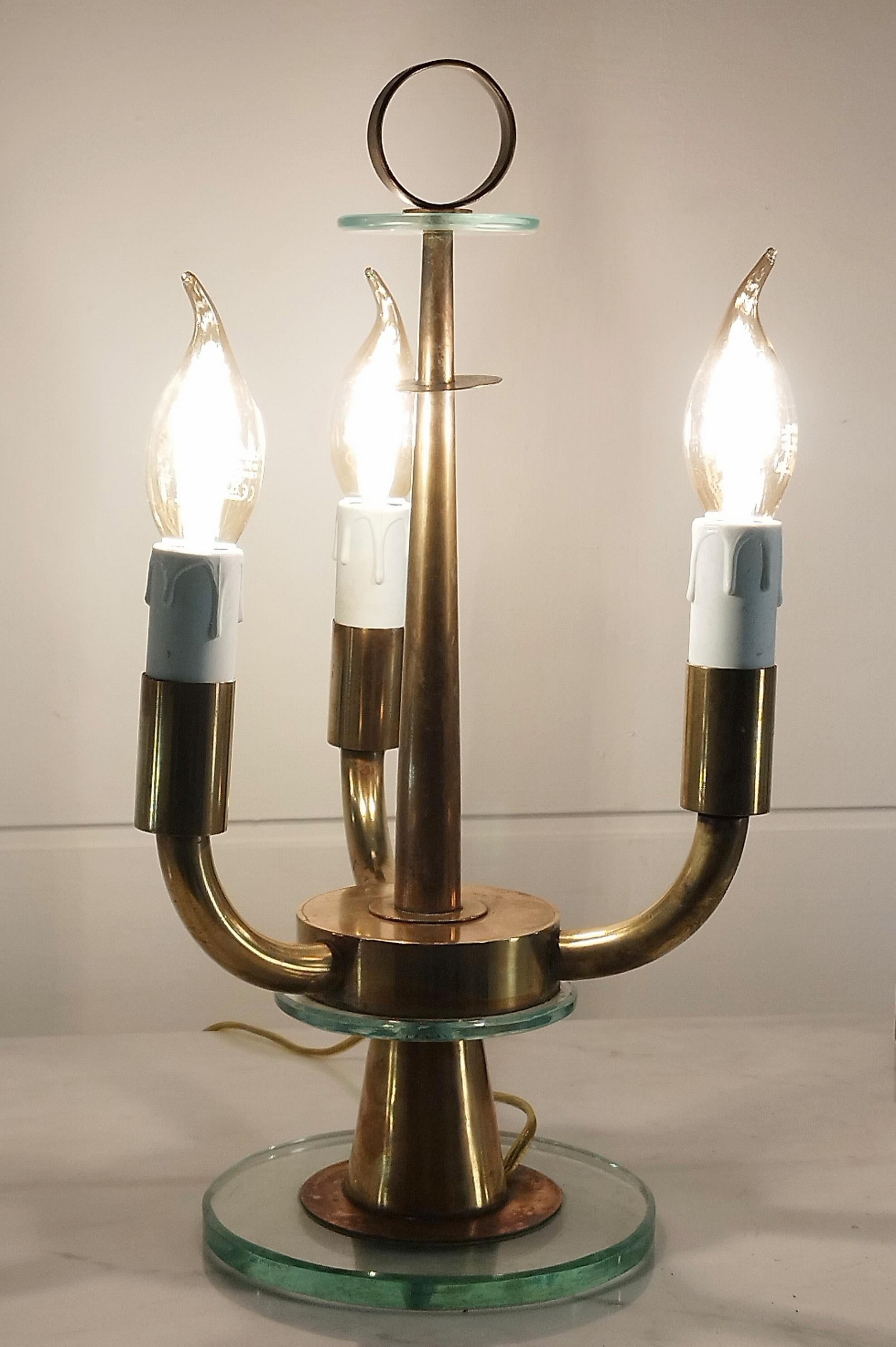 Mid-Century Modern Pietro Chiesa Fontana Arte Style Brass Table Lamp, Italy, 1940s For Sale