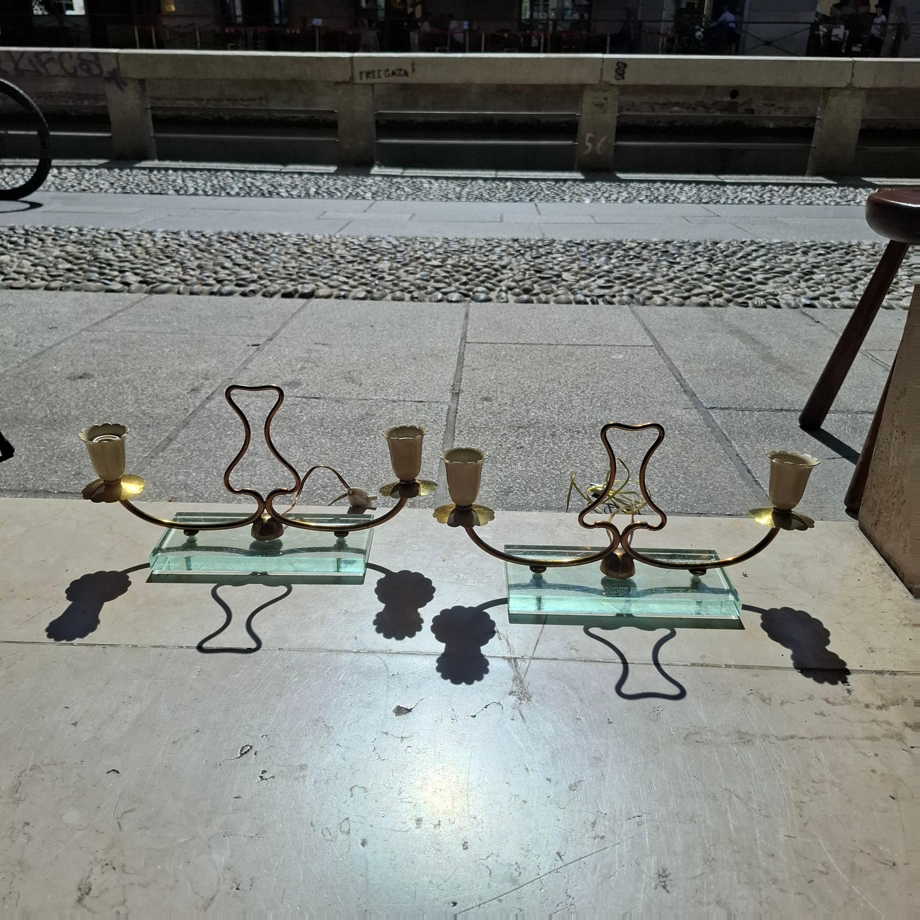 Pietro CHIESA FONTANA ARTE LAMPES DE TABLE  LAITON VERRE 1950 ITALIE en vente 4
