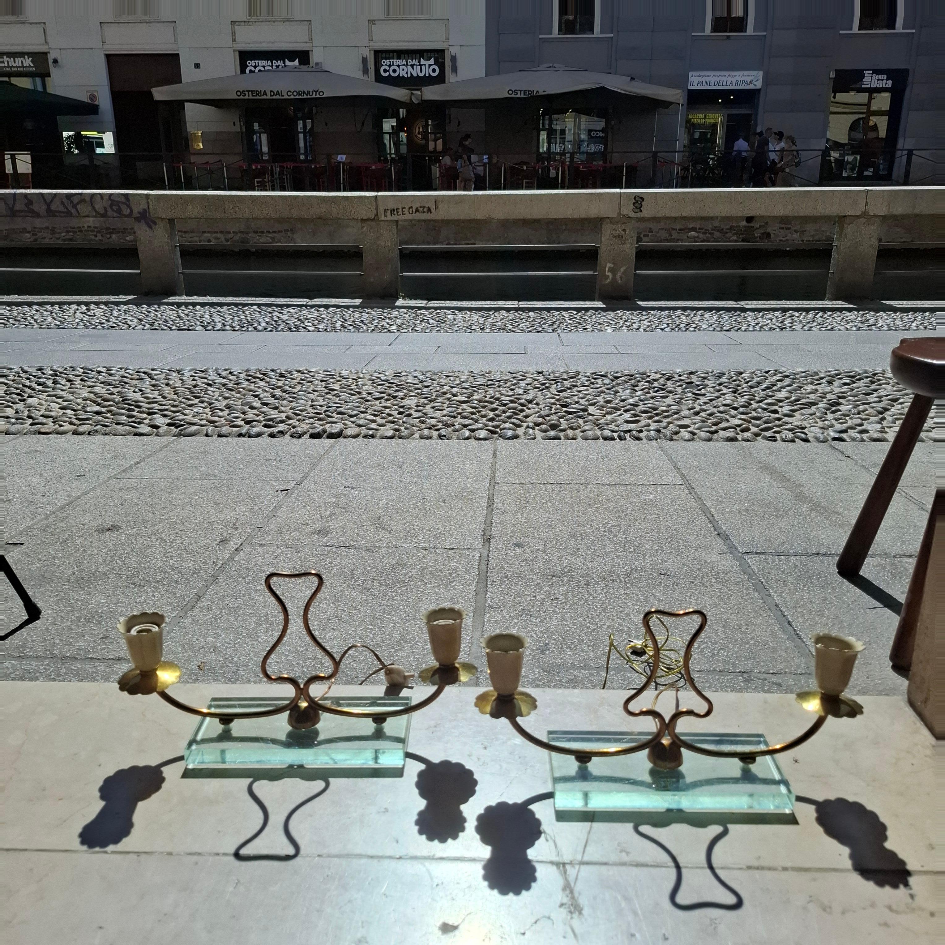 Pietro CHIESA FONTANA ARTE LAMPES DE TABLE  LAITON VERRE 1950 ITALIE en vente 5