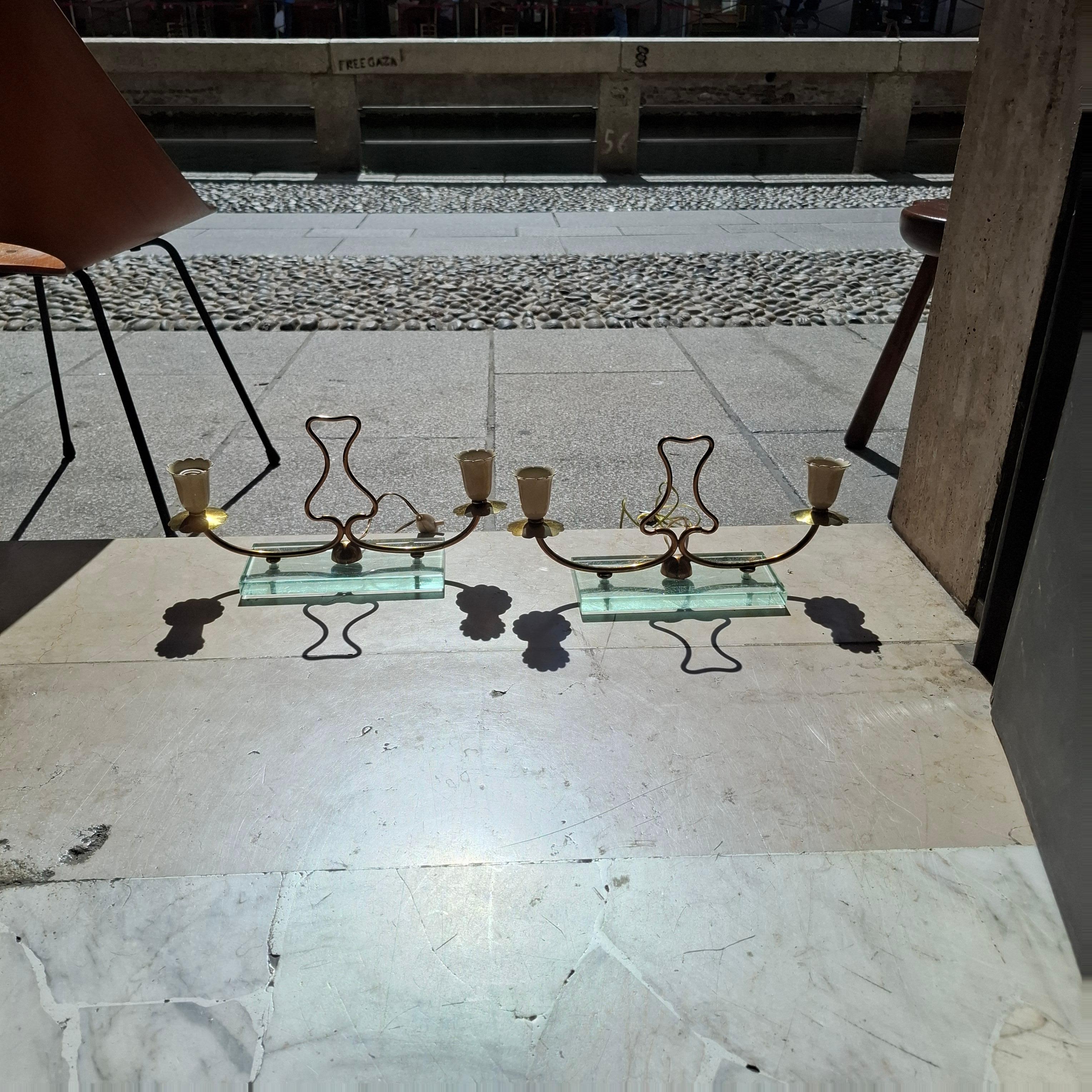 Pietro CHIESA FONTANA ARTE LAMPES DE TABLE  LAITON VERRE 1950 ITALIE en vente 6