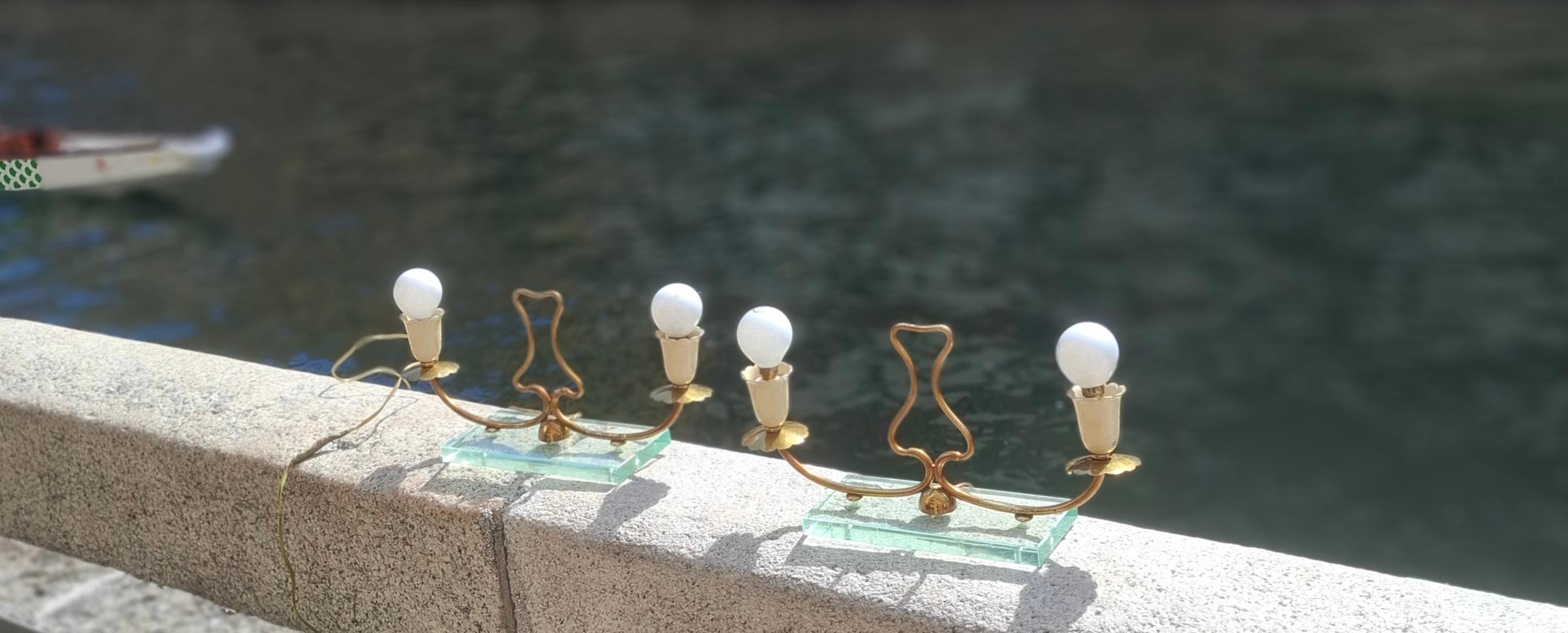 italien Pietro CHIESA FONTANA ARTE LAMPES DE TABLE  LAITON VERRE 1950 ITALIE en vente