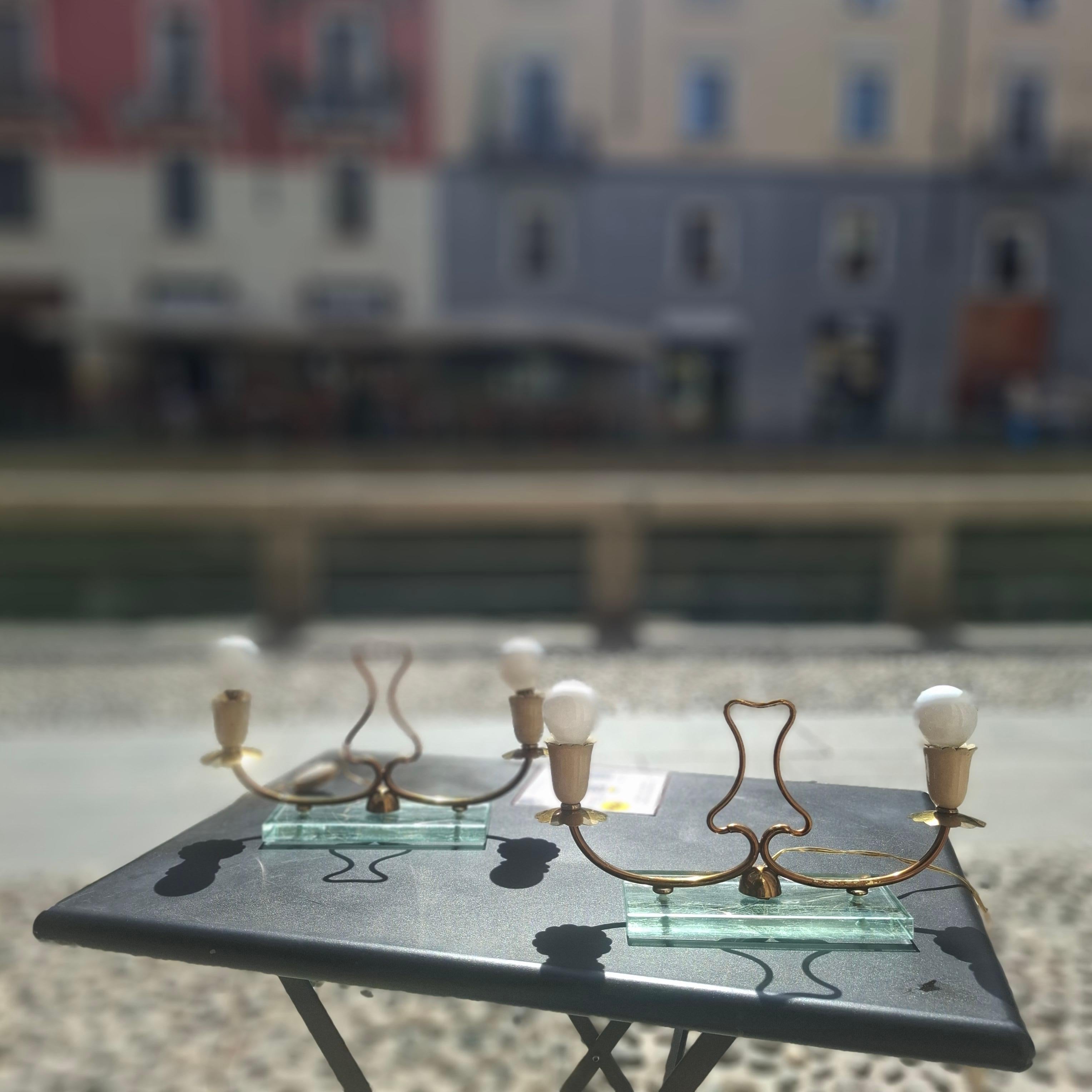 Pietro CHIESA FONTANA ARTE LAMPES DE TABLE  LAITON VERRE 1950 ITALIE en vente 1