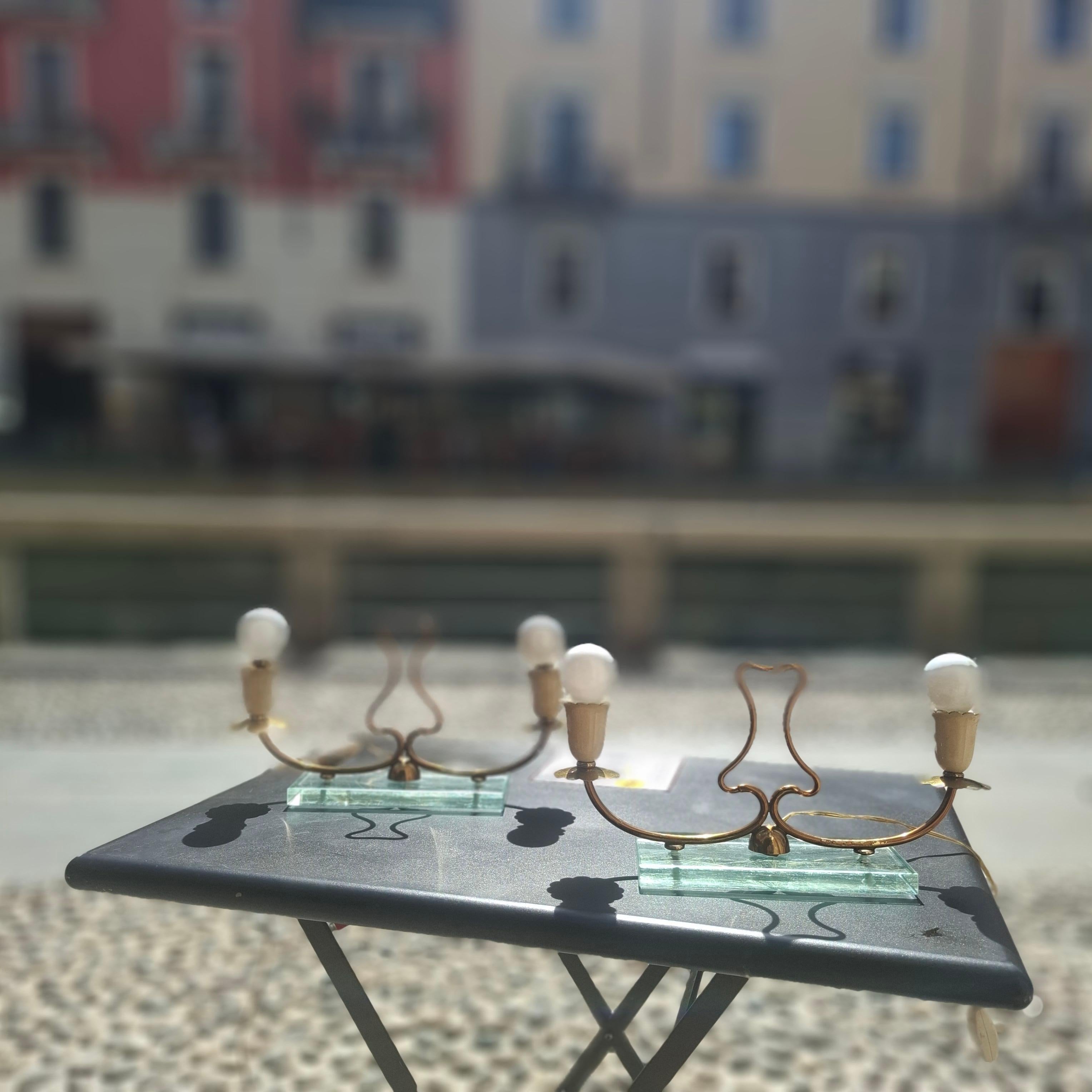 Pietro CHIESA FONTANA ARTE LAMPES DE TABLE  LAITON VERRE 1950 ITALIE en vente 2
