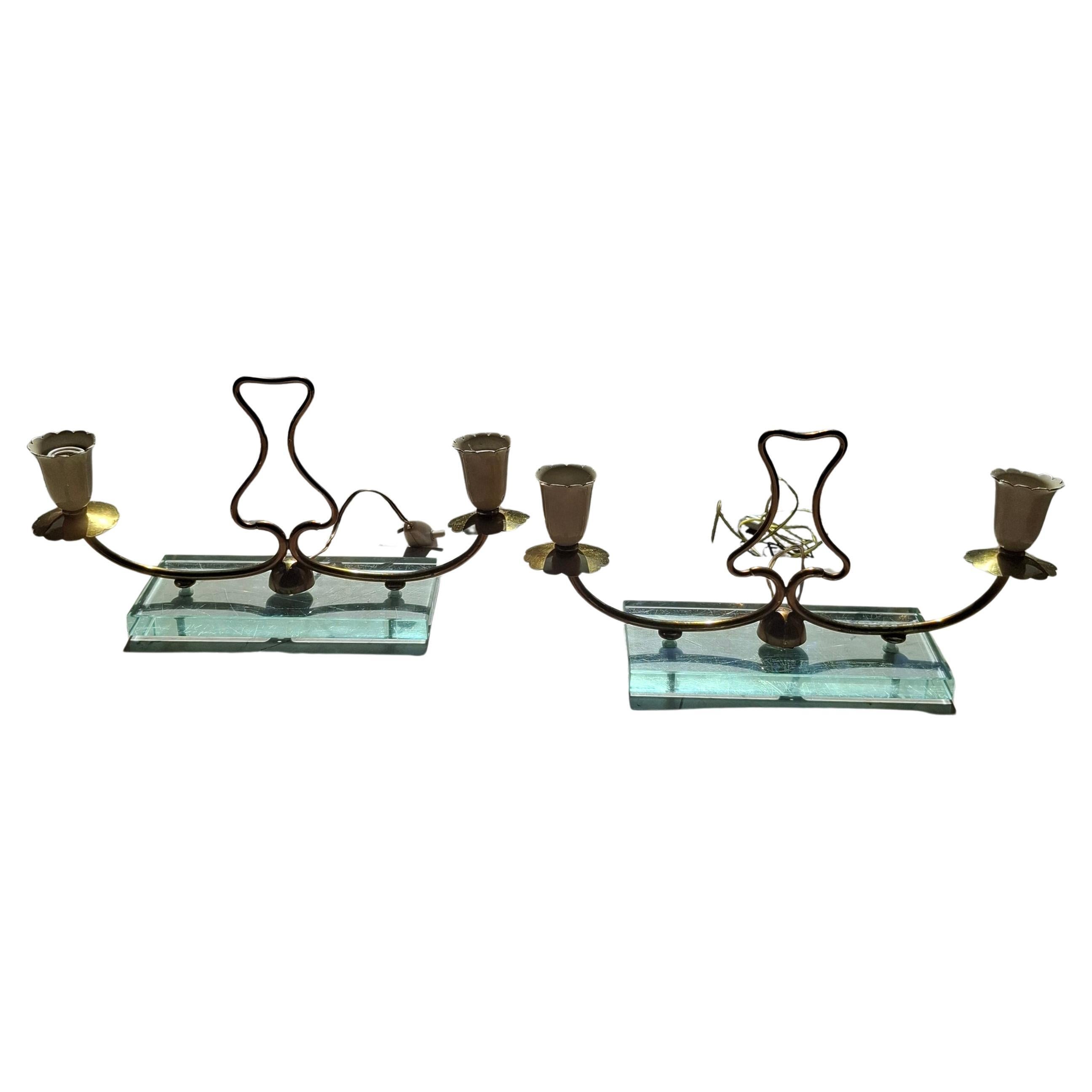 Pietro CHIESA LÁMPARAS DE MESA FONTANA ARTE  LATÓN CRISTAL 1950 ITALIA