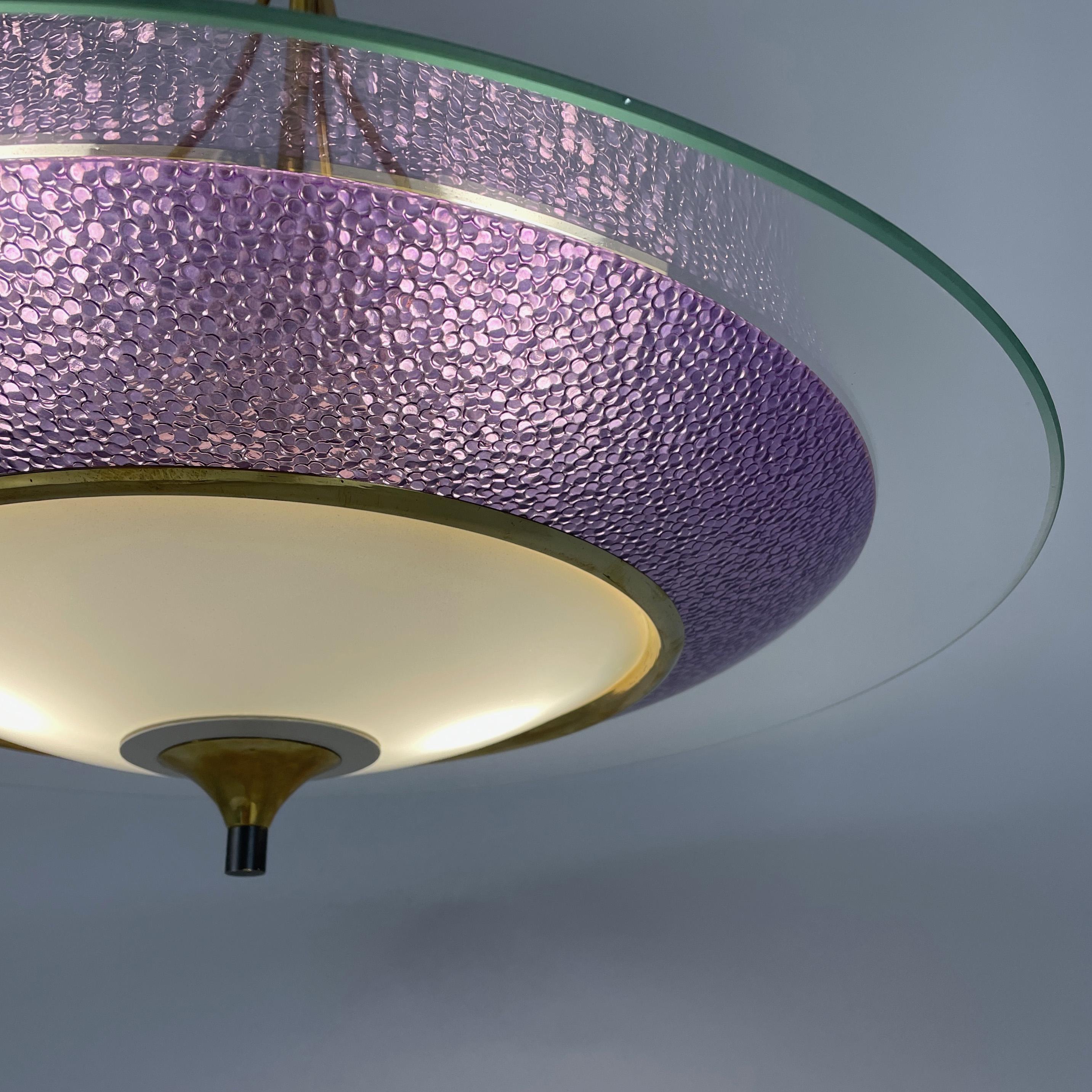 Pietro Chiesa Fontane Arte Style Glass & Brass Chandelier, Italy 1950s For Sale 5