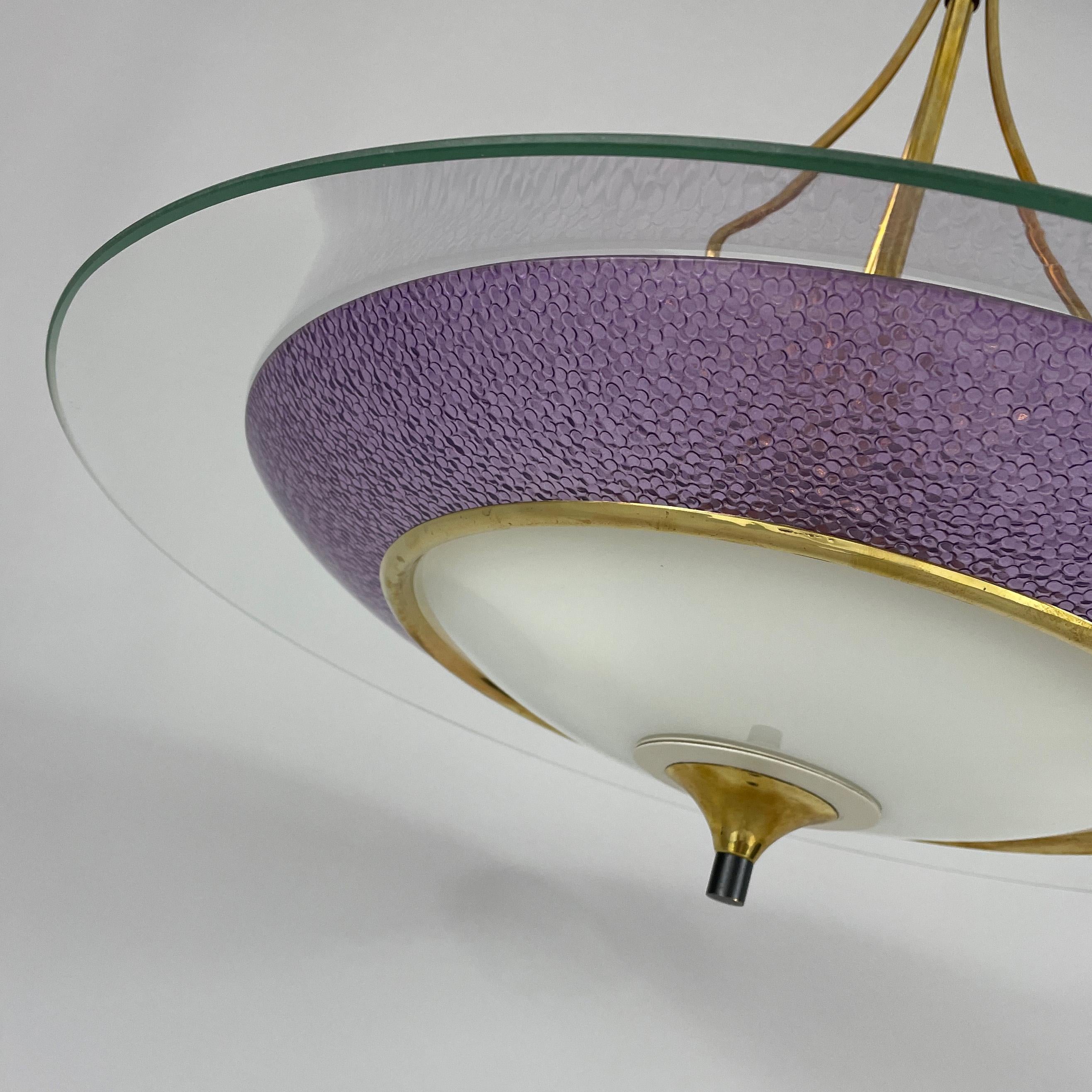 Pietro Chiesa Fontane Arte Style Glass & Brass Chandelier, Italy 1950s For Sale 8