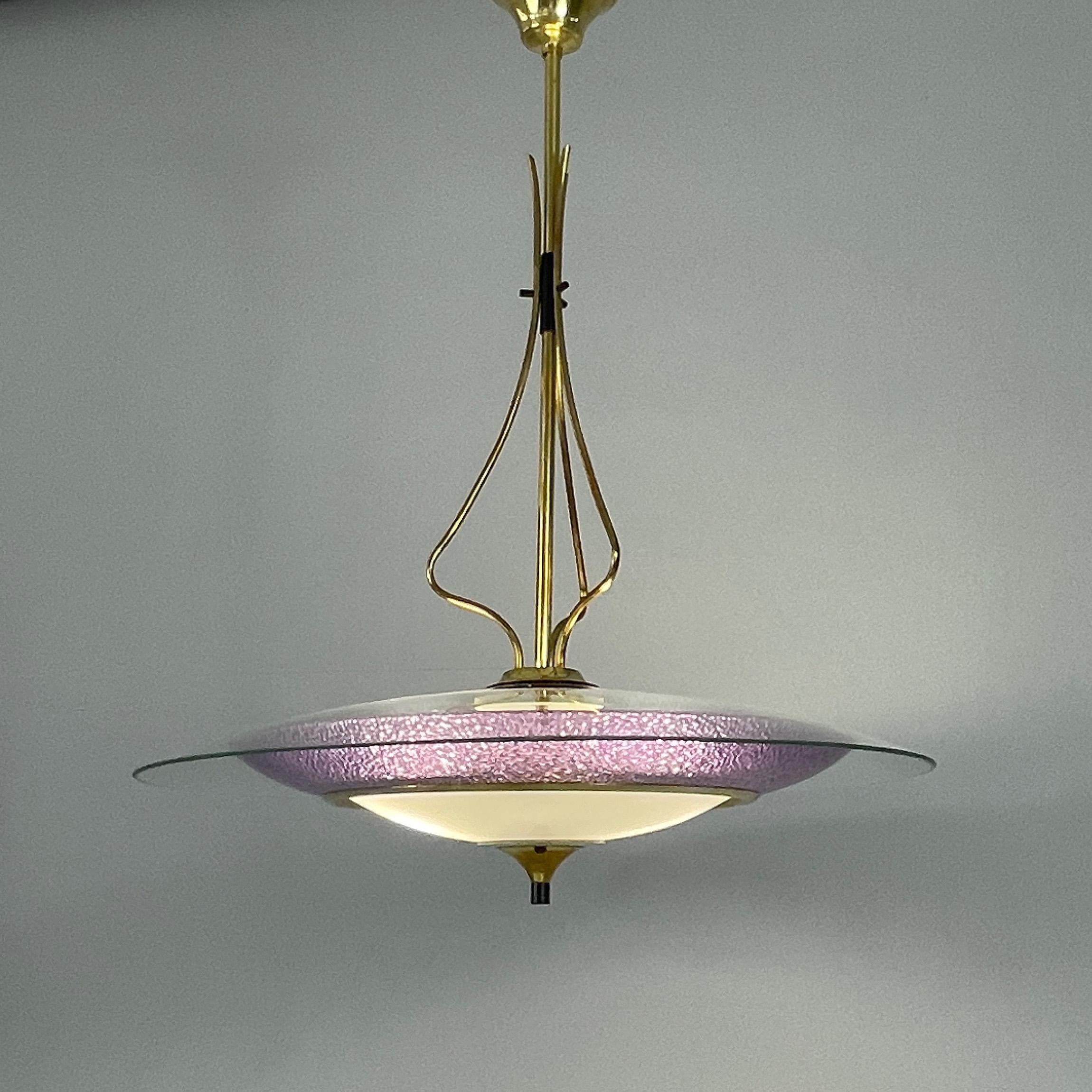 Pietro Chiesa Fontane Arte Style Glass & Brass Chandelier, Italy 1950s For Sale 9