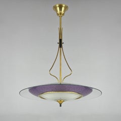 Pietro Chiesa Fontane Arte Style Glass & Brass Chandelier, Italy 1950s