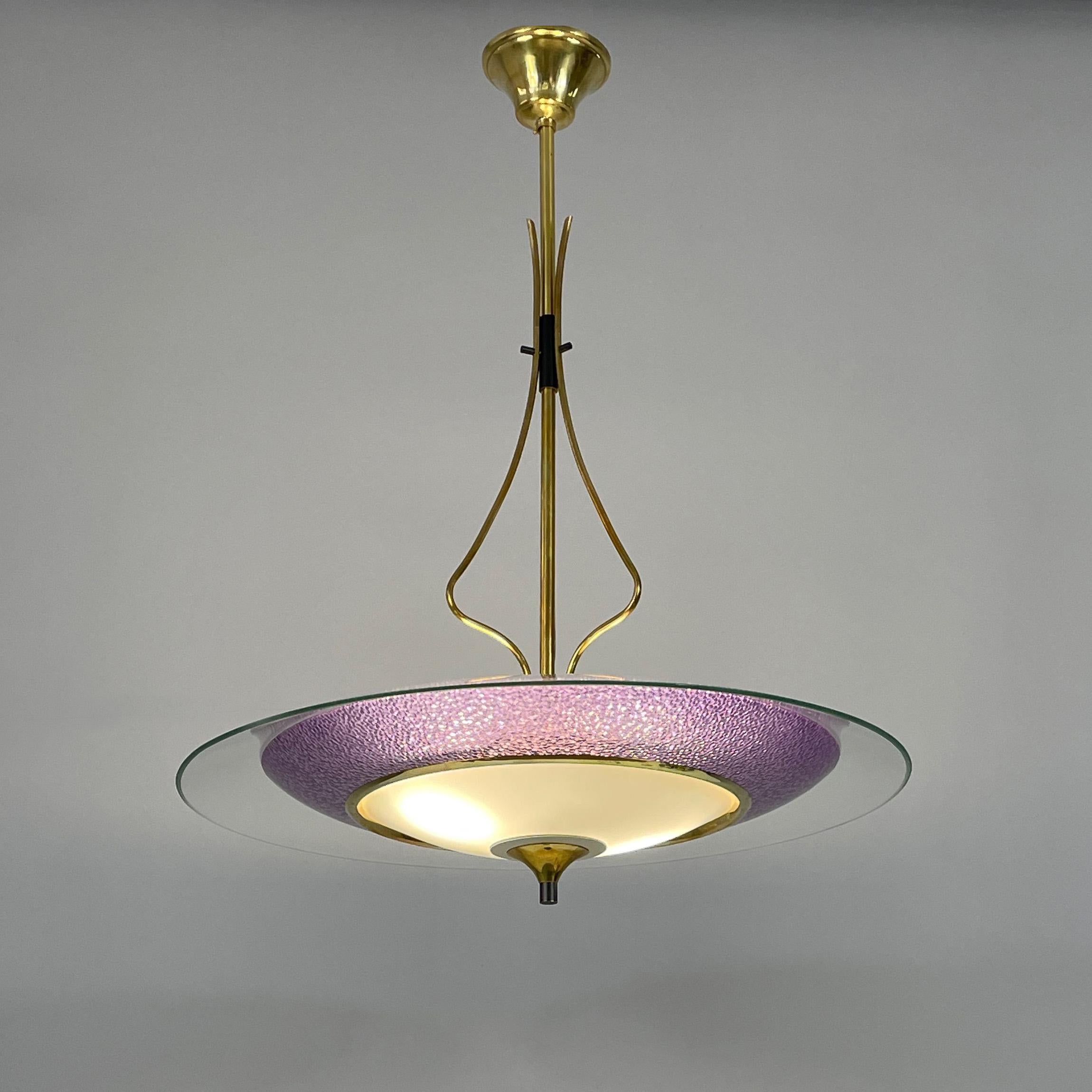 Pietro Chiesa Fontane Arte Style Glass & Brass Chandelier, Italy 1950s In Good Condition For Sale In NUEMBRECHT, NRW