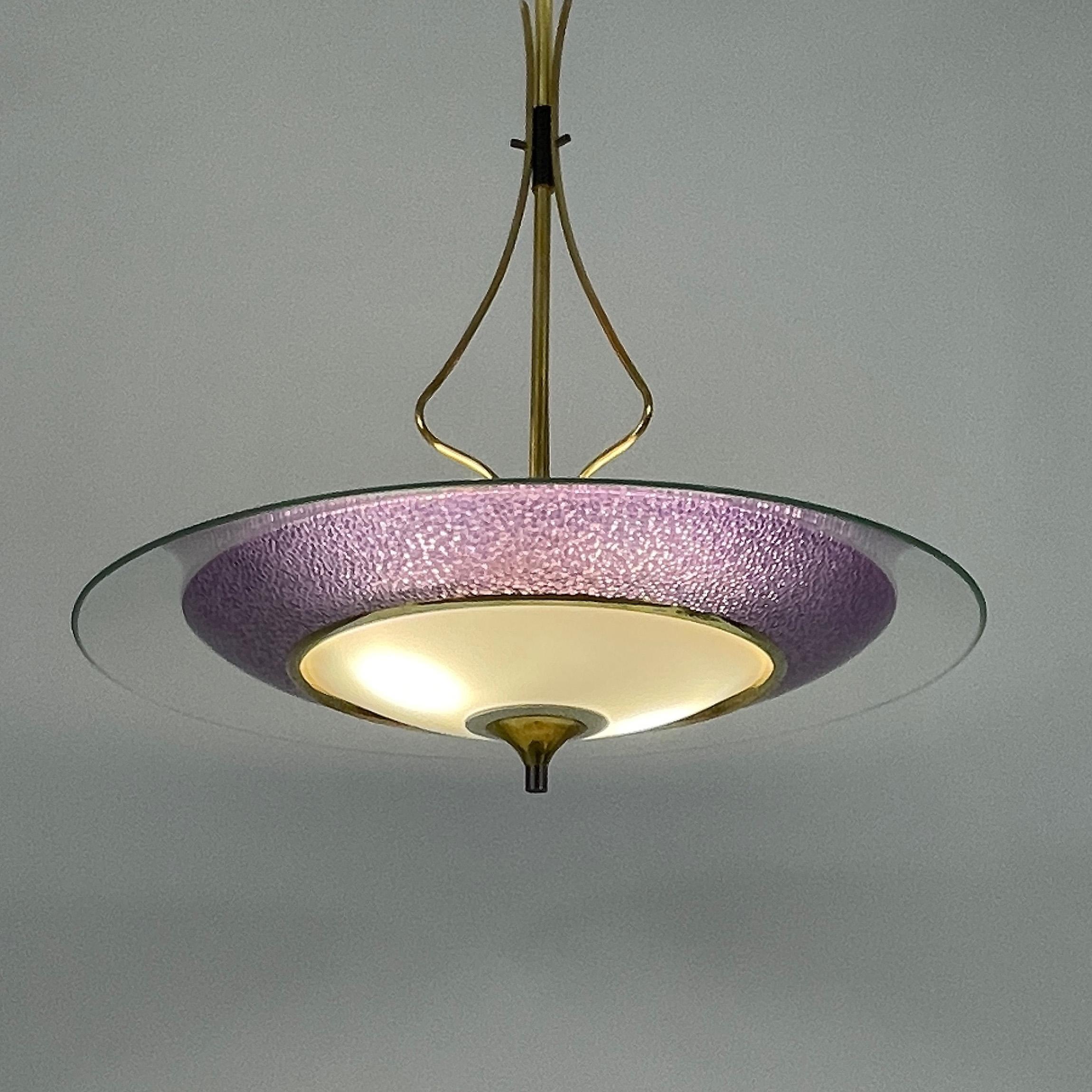 Pietro Chiesa Fontane Arte Style Glass & Brass Chandelier, Italy 1950s For Sale 1