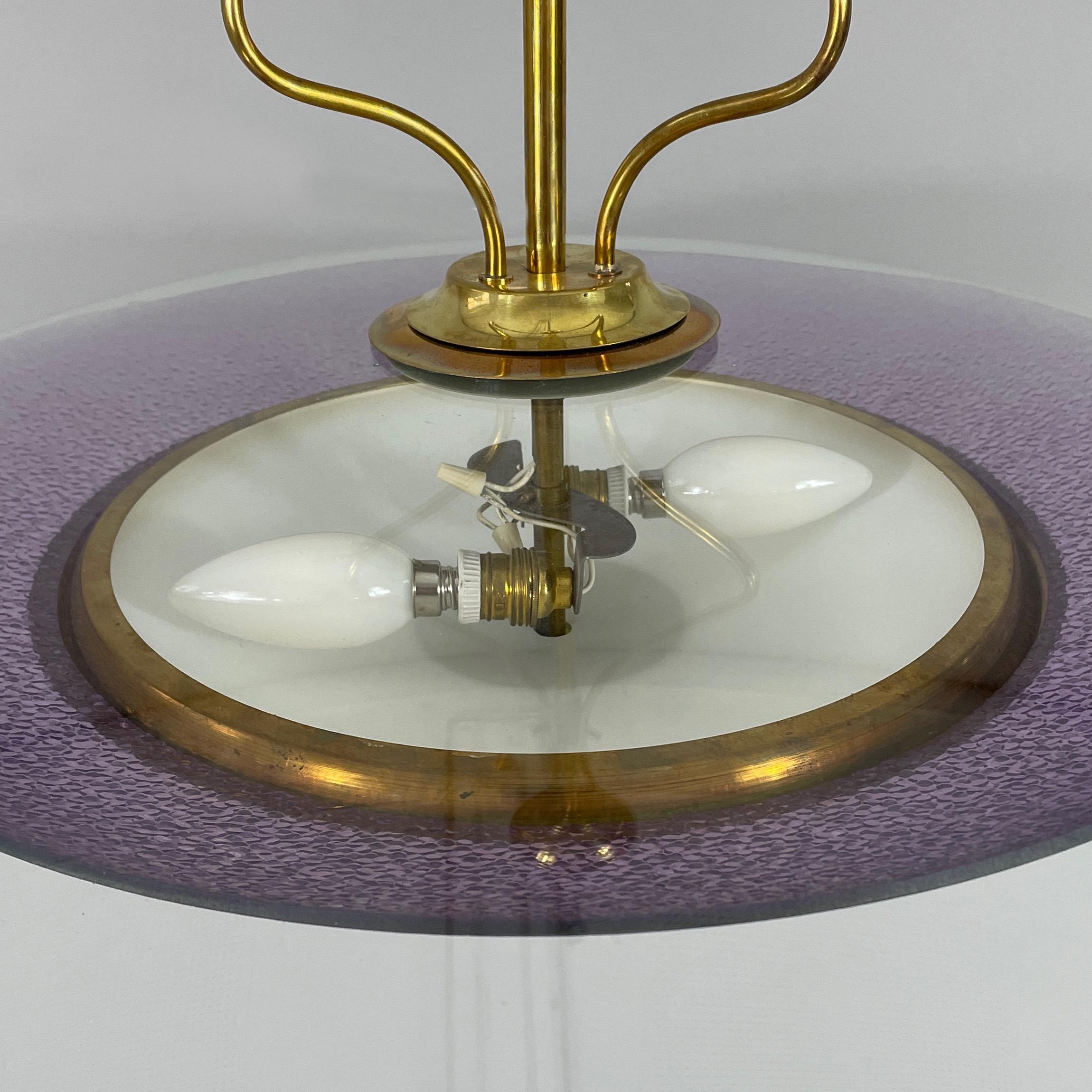 Pietro Chiesa Fontane Arte Style Glass & Brass Chandelier, Italy 1950s For Sale 2