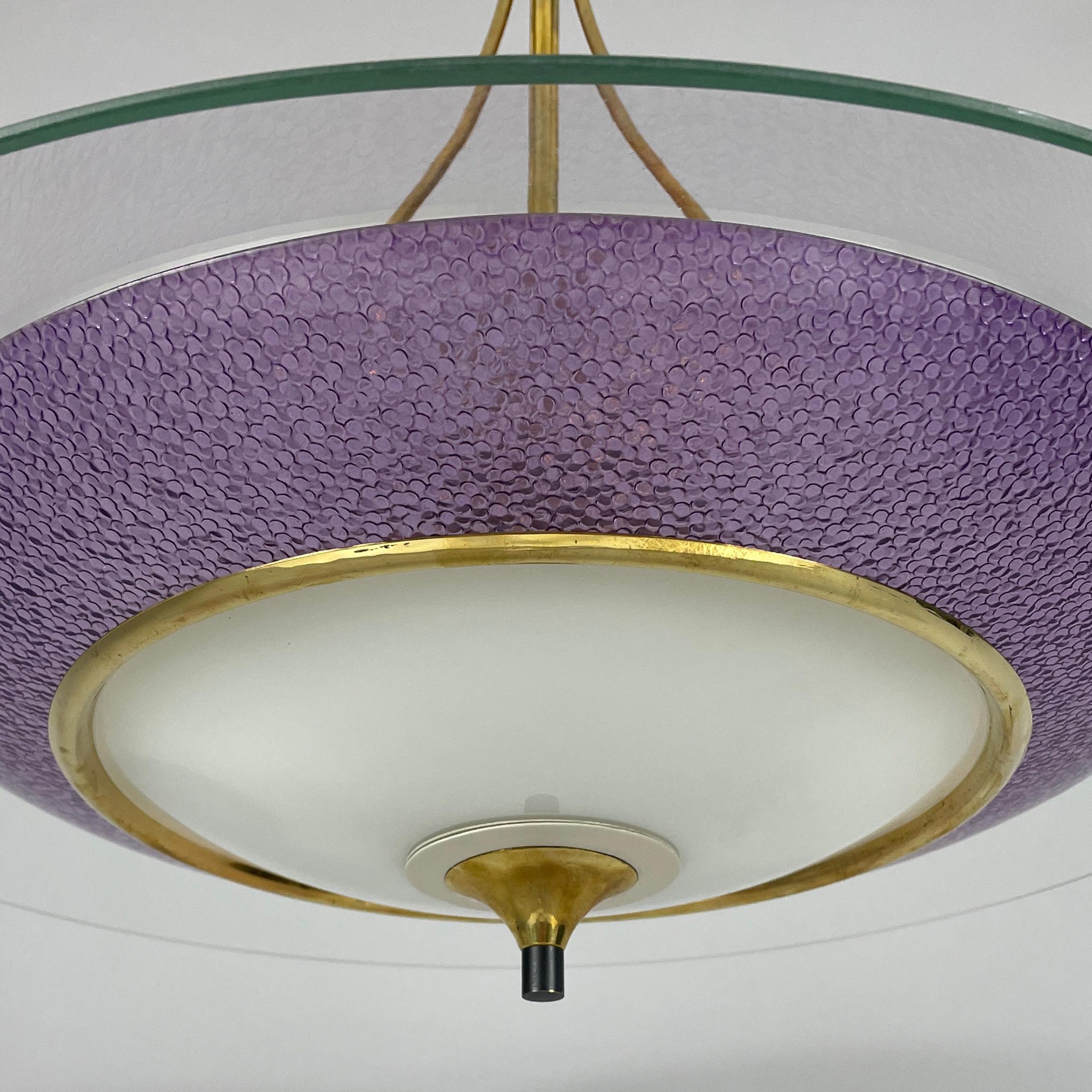 Pietro Chiesa Fontane Arte Style Glass & Brass Chandelier, Italy 1950s For Sale 3