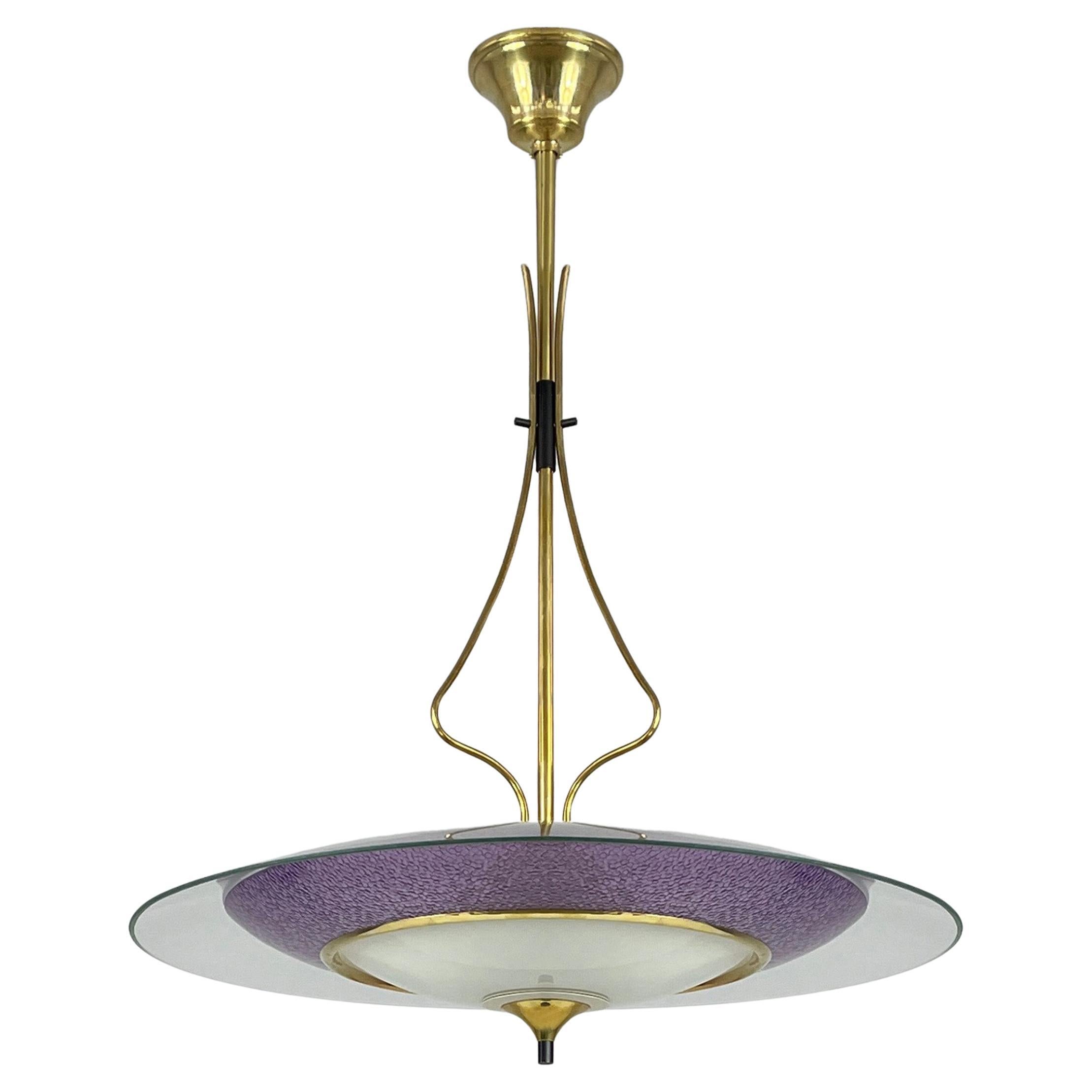 Lustre en verre et laiton de style Fontane Arte de Pietro Chiesa, Italie, années 1950