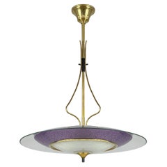 Lustre en verre et laiton de style Fontane Arte de Pietro Chiesa, Italie, années 1950