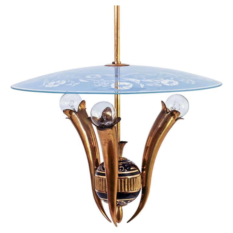 Pietro Chiesa for Fontana Arte. Art Deco brass pendant light, Italy, 1940s