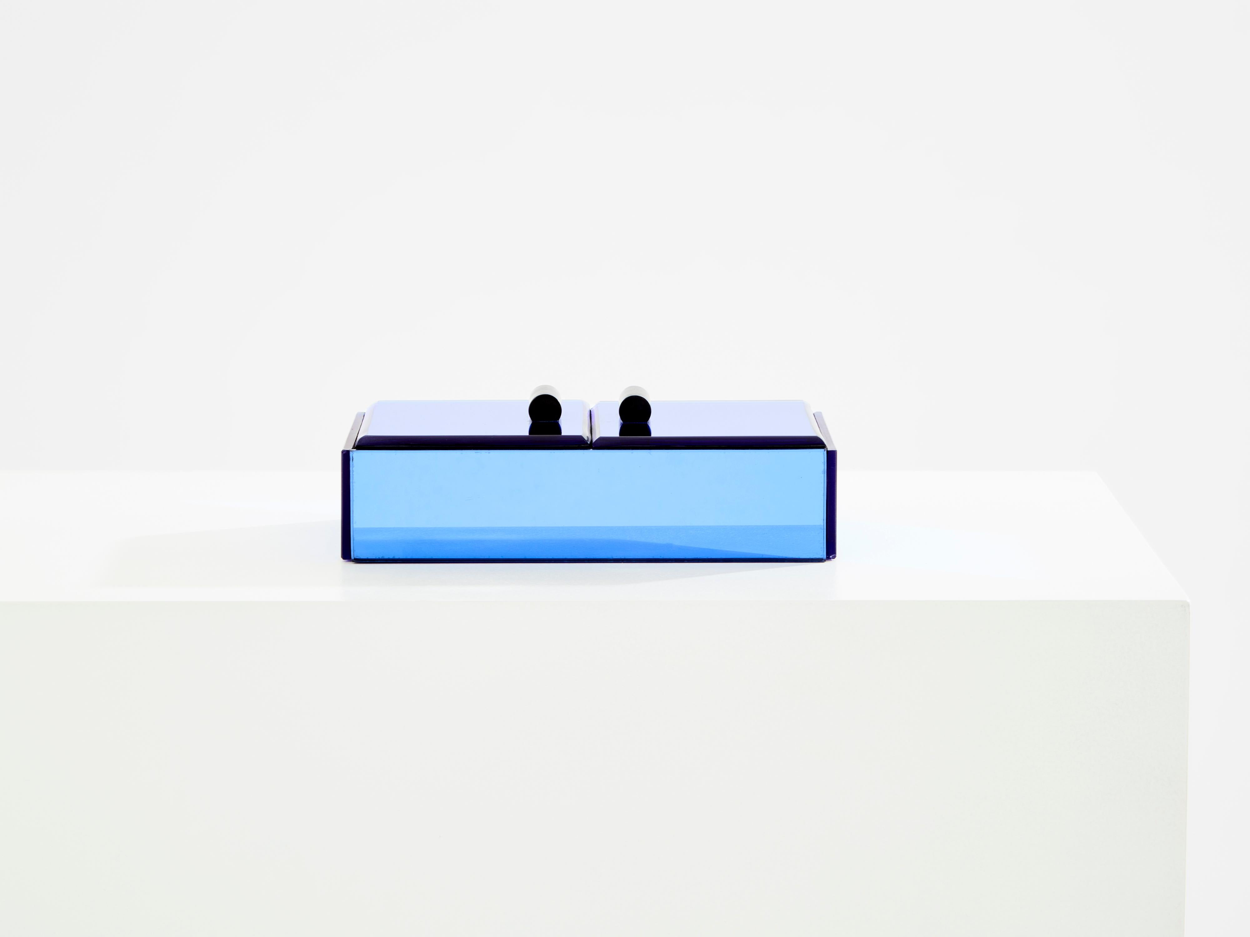 Mid-Century Modern Pietro Chiesa for Fontana Arte blue mirror jewellery box 1940 For Sale