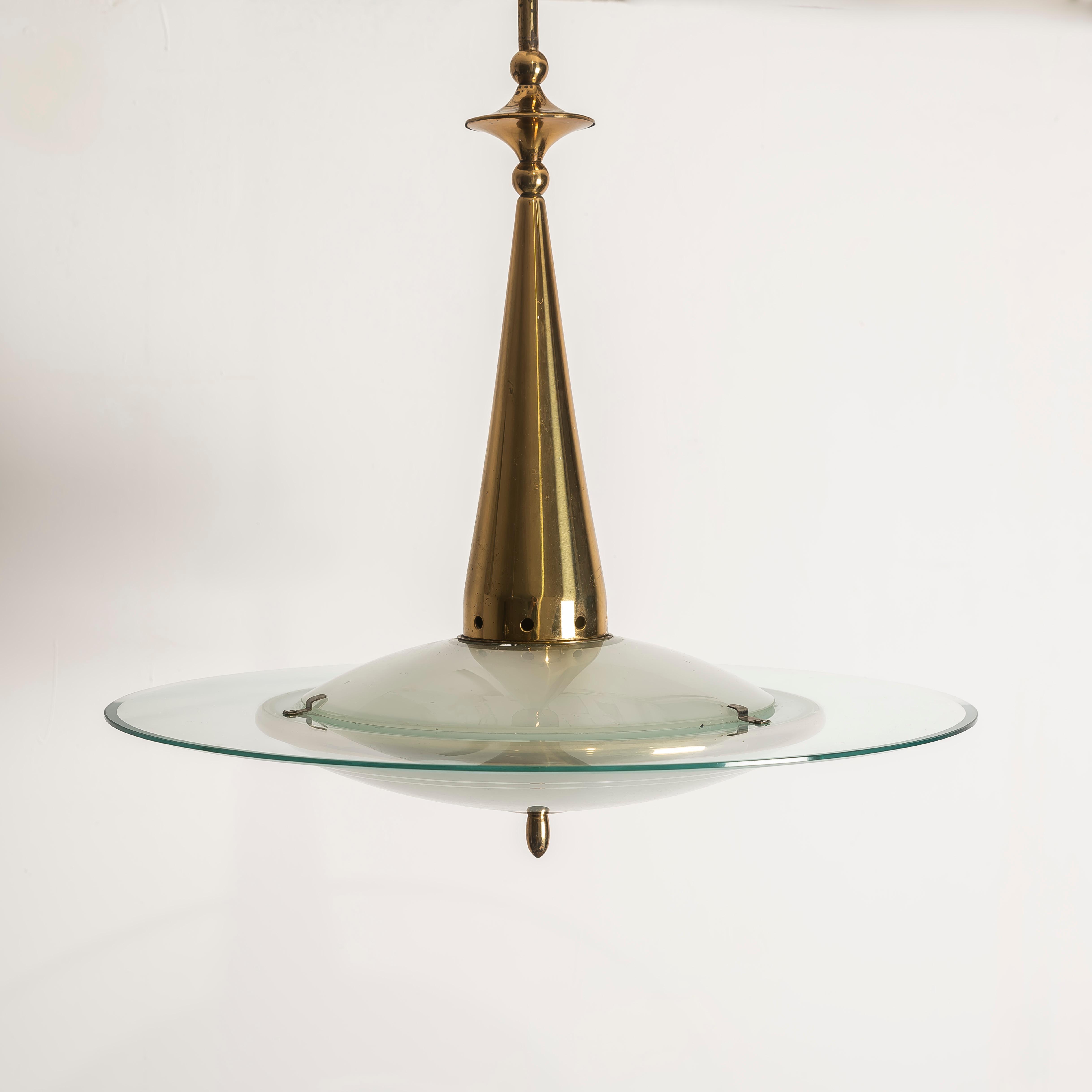 Pietro Chiesa für Fontana Arte Anhänger aus Messing und Glas, um 1940 im Angebot 3