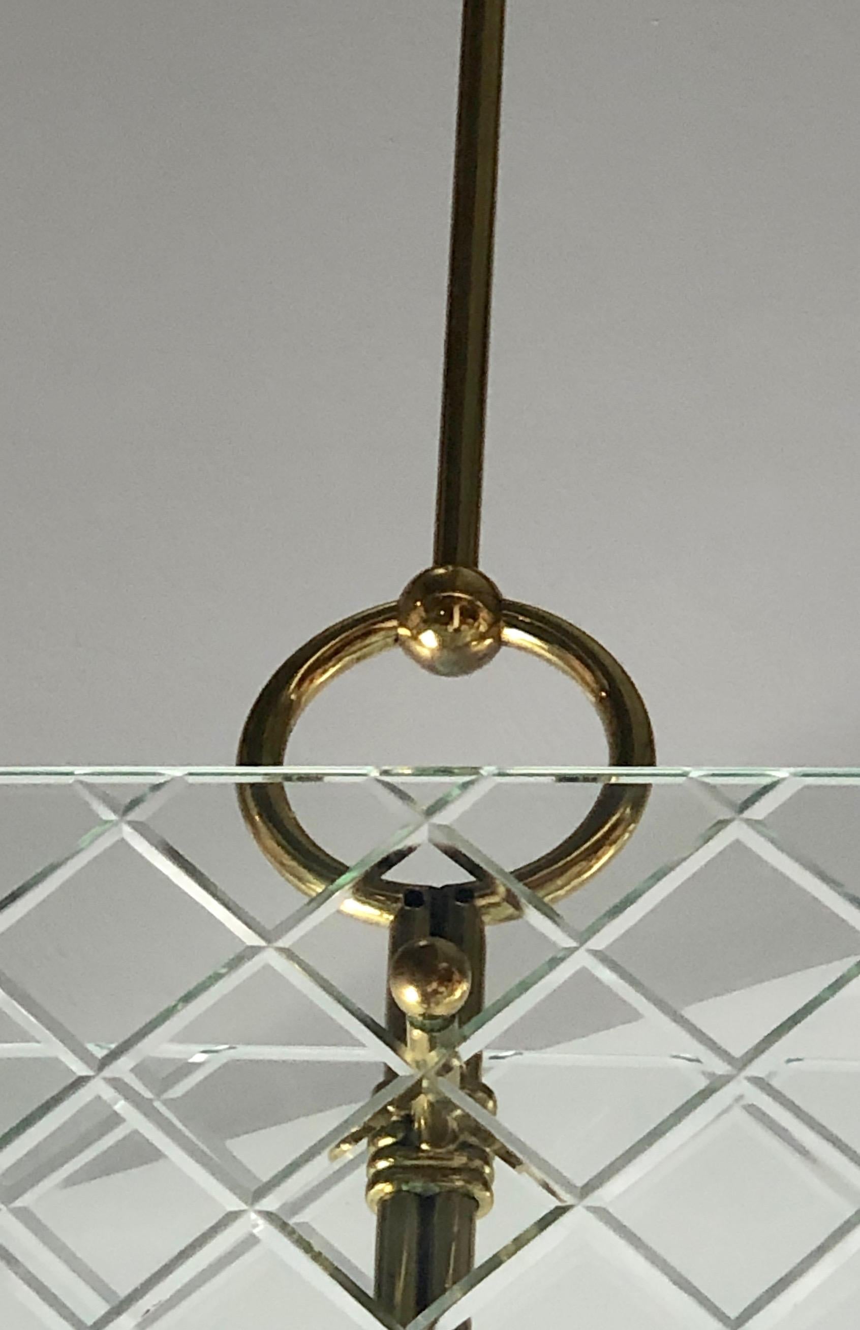 Attributed Pietro Chiesa Brass & Harlequin Pattern Cut Glass Chandelier For Sale 5