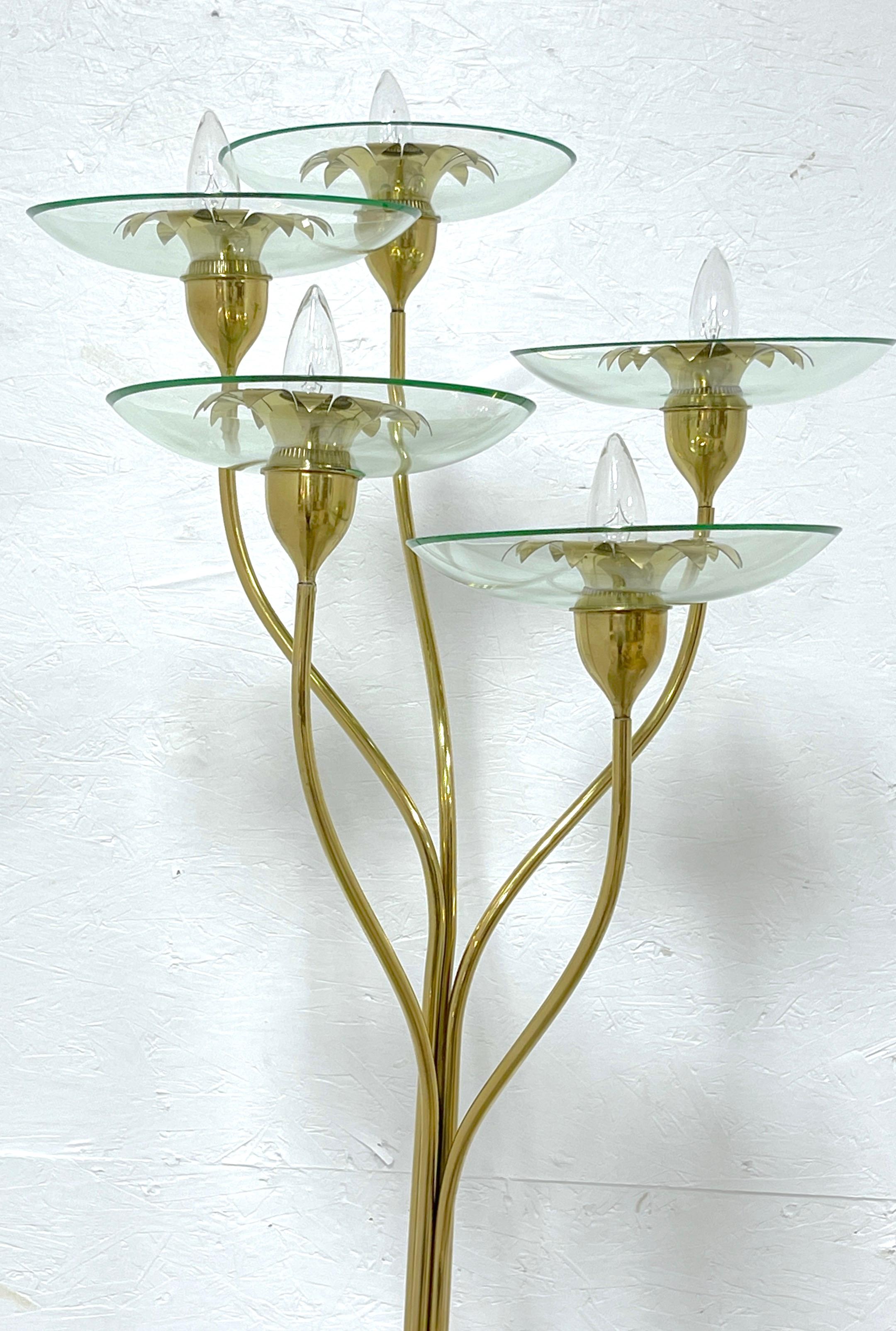Pietro Chiesa For Fontana Arte Brass & Murano Glass Torchiere In Good Condition For Sale In West Palm Beach, FL