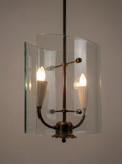 Pietro Chiesa for Fontana Arte Curved Glass and Brass Pendant Light 1940s