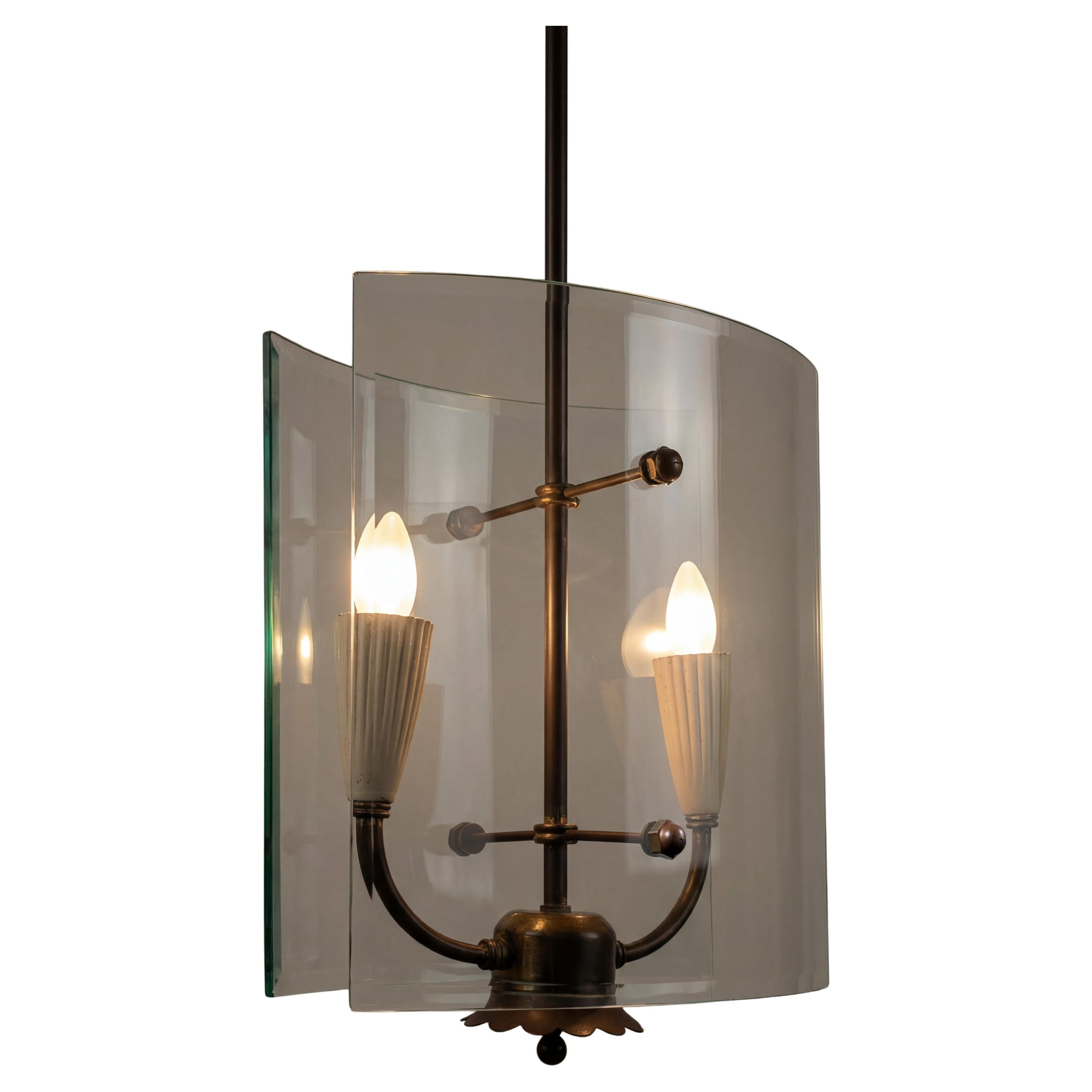 Pietro Chiesa for Fontana Arte Curved Glass and Brass Pendant Light 1940s