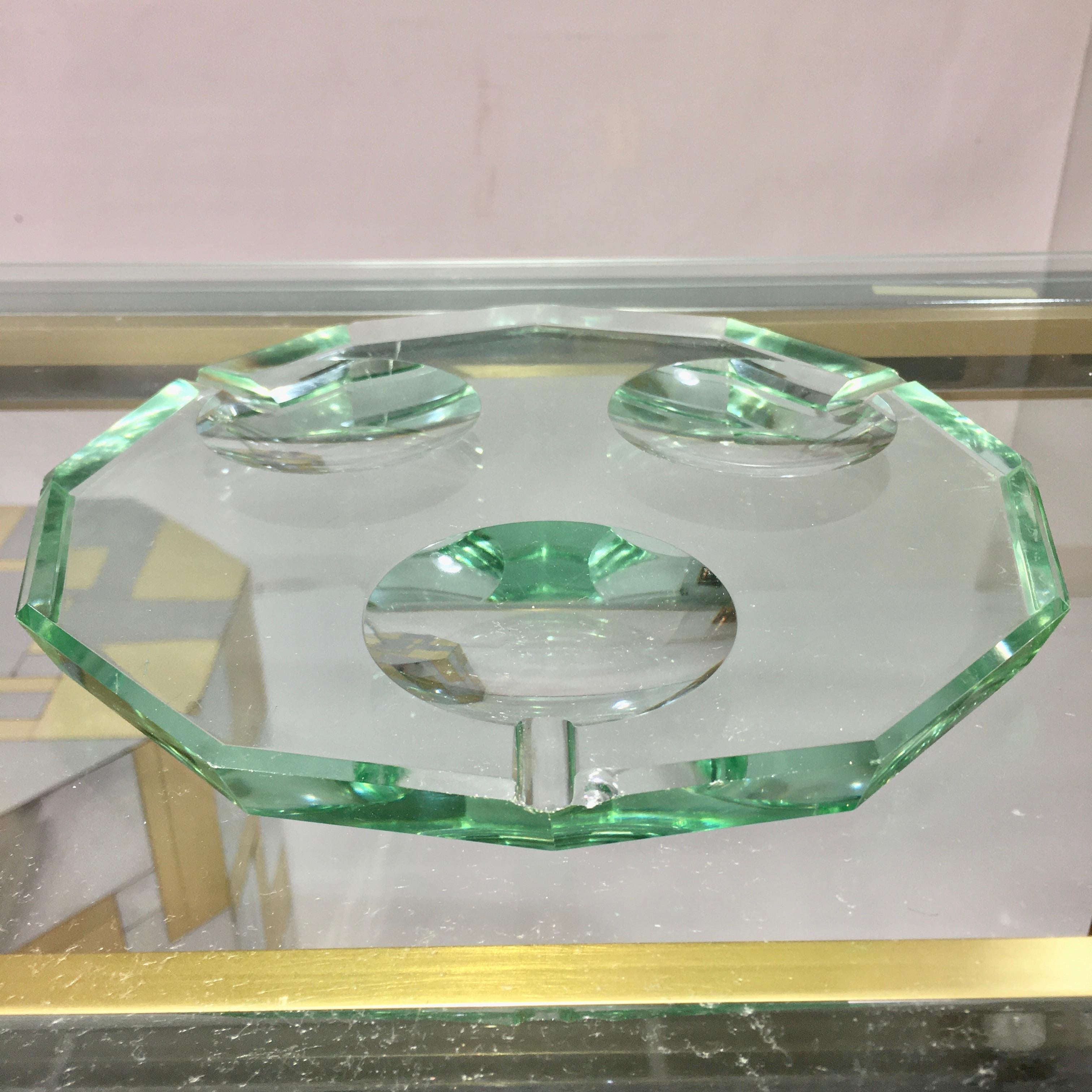 Optical Glass Pietro Chiesa for Fontana Arte Dodecagon Crystal Ashtray For Sale
