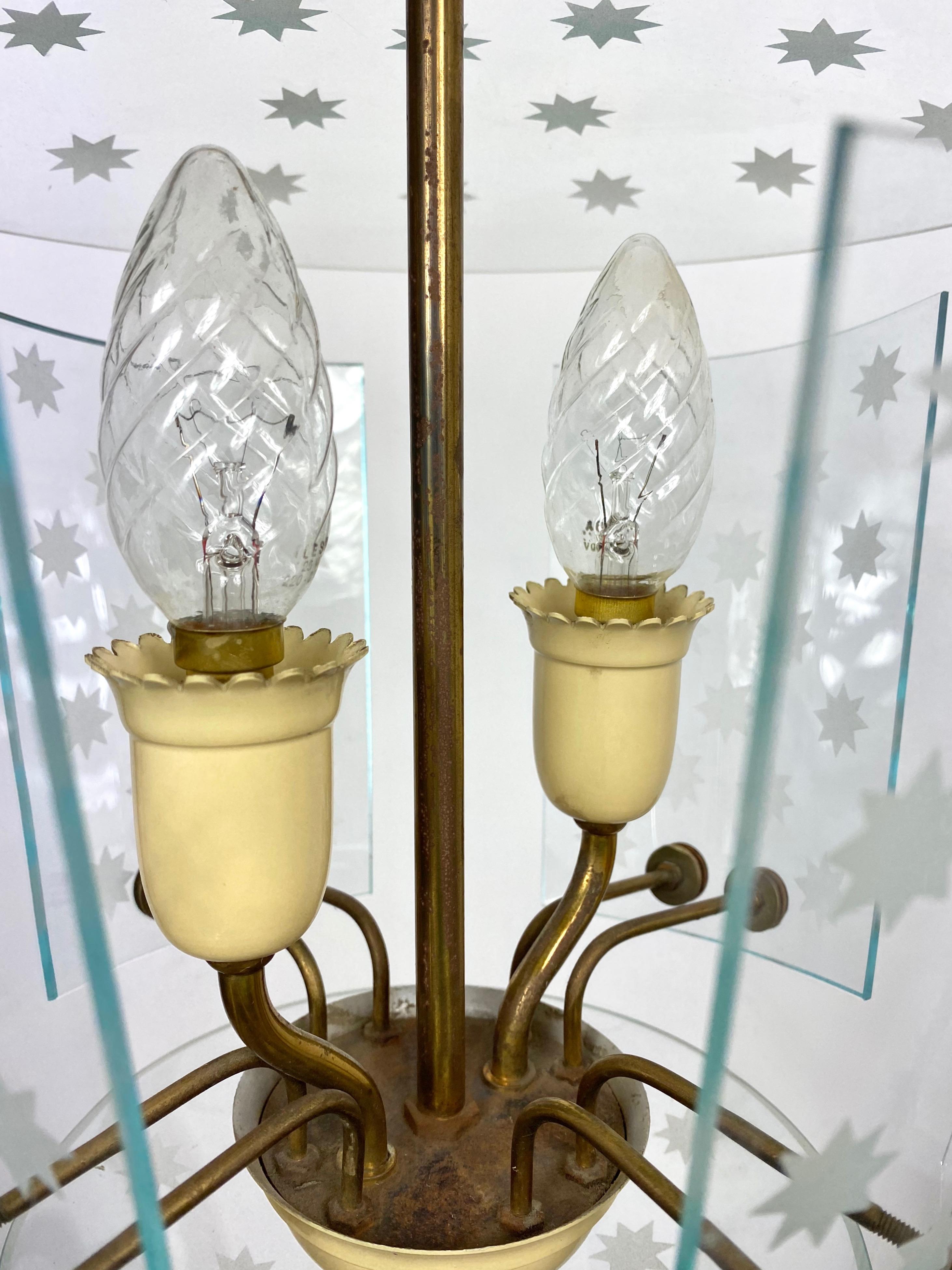 Pietro Chiesa for Fontana Arte Glass and Brass Chandelier Lantern, Italy, 1950s 3