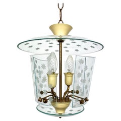 Pietro Chiesa for Fontana Arte Glass and Brass Chandelier Lantern, Italy, 1950s