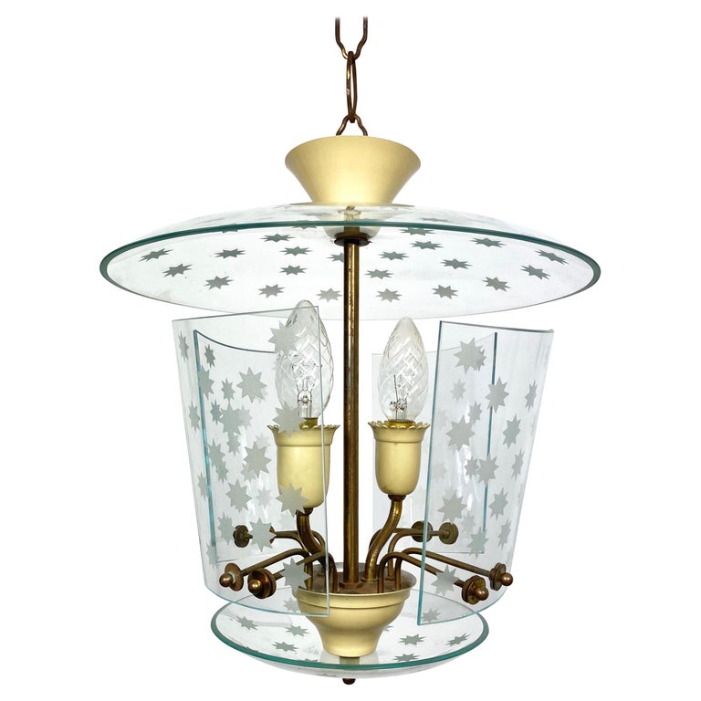 Pietro Chiesa for Fontana Arte Glass and Brass Chandelier Lantern, Italy,  1950s For Sale at 1stDibs
