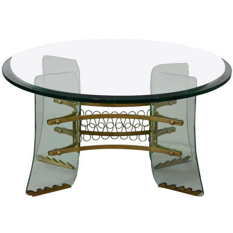 Mid-Century Modern Pietro Chiesa for Fontana Arte Glass and Brass Table Italy 1950 For Sale