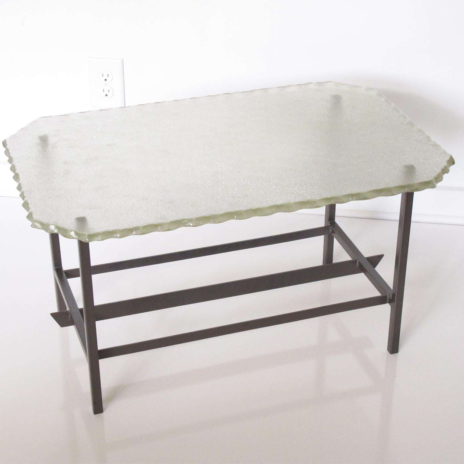 Italian Pietro Chiesa for Fontana Arte Glass Slab and Metal Coffee Side Table For Sale