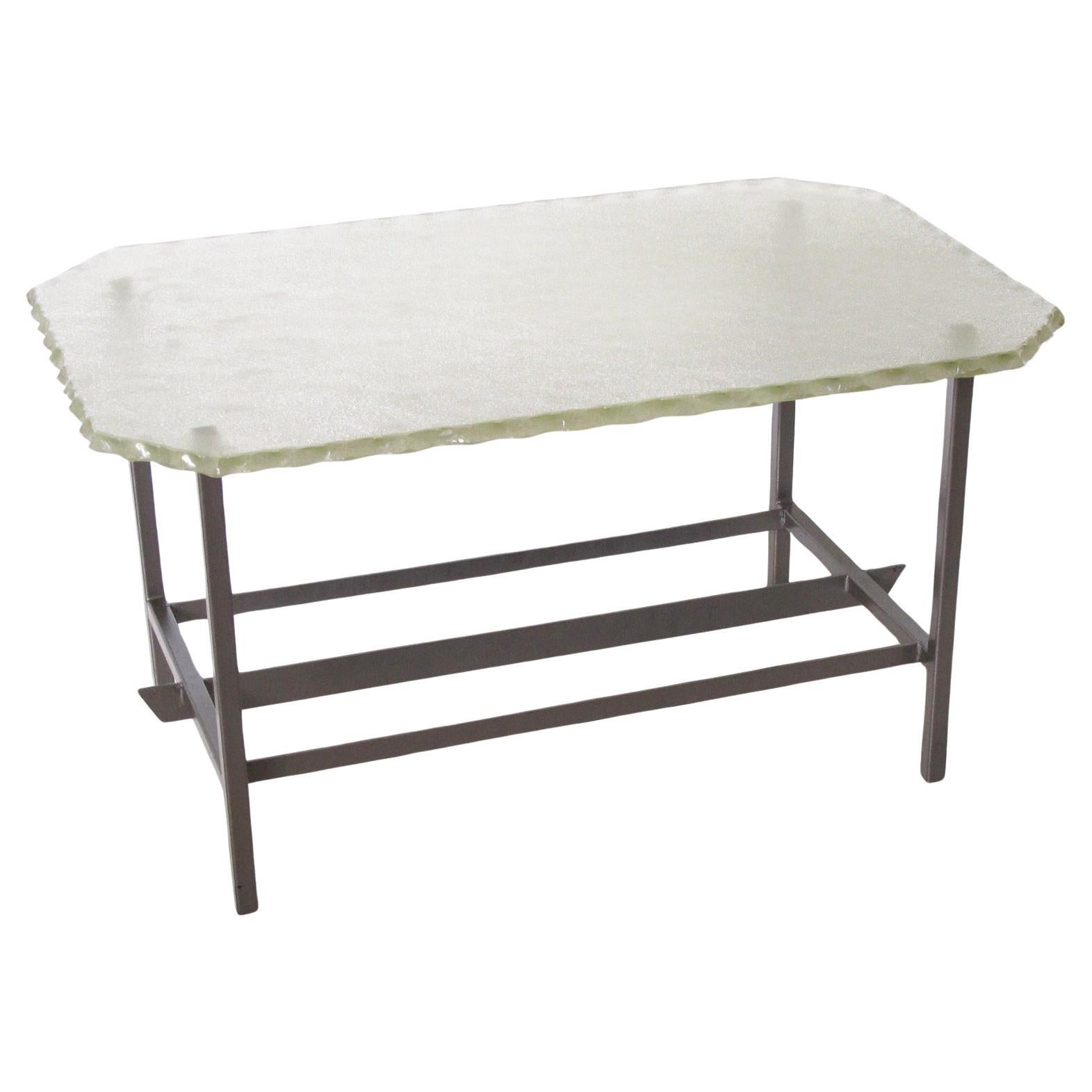 Pietro Chiesa for Fontana Arte Glass Slab and Metal Coffee Side Table For Sale