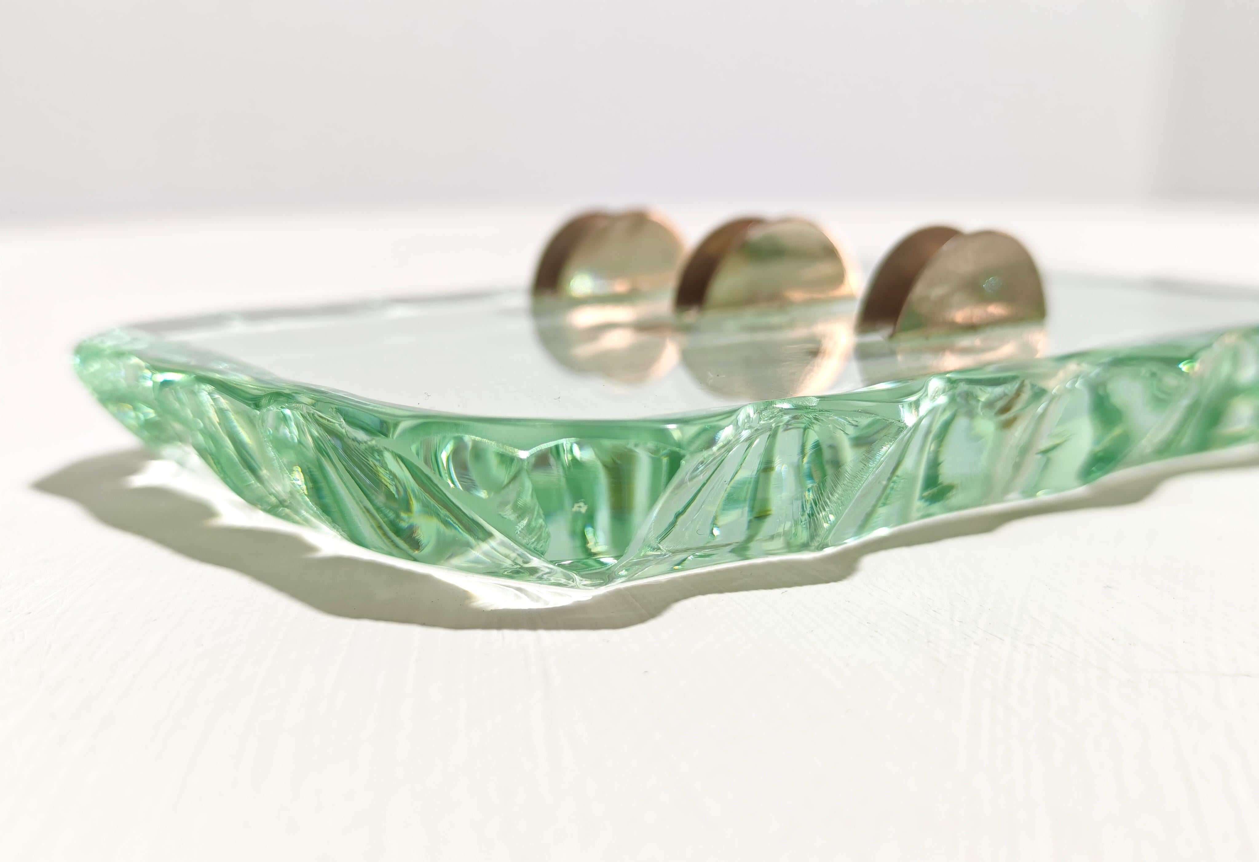Hand-chiseled crystal office card holder. Designed by Pietro Chiesa for Fontana Arte, Italy, 1940s. The thickness of the crystal is 2.3 cm. Nile green color. Very rare and valuable accessory. Remarkable thickness.  Please watch the video and photos