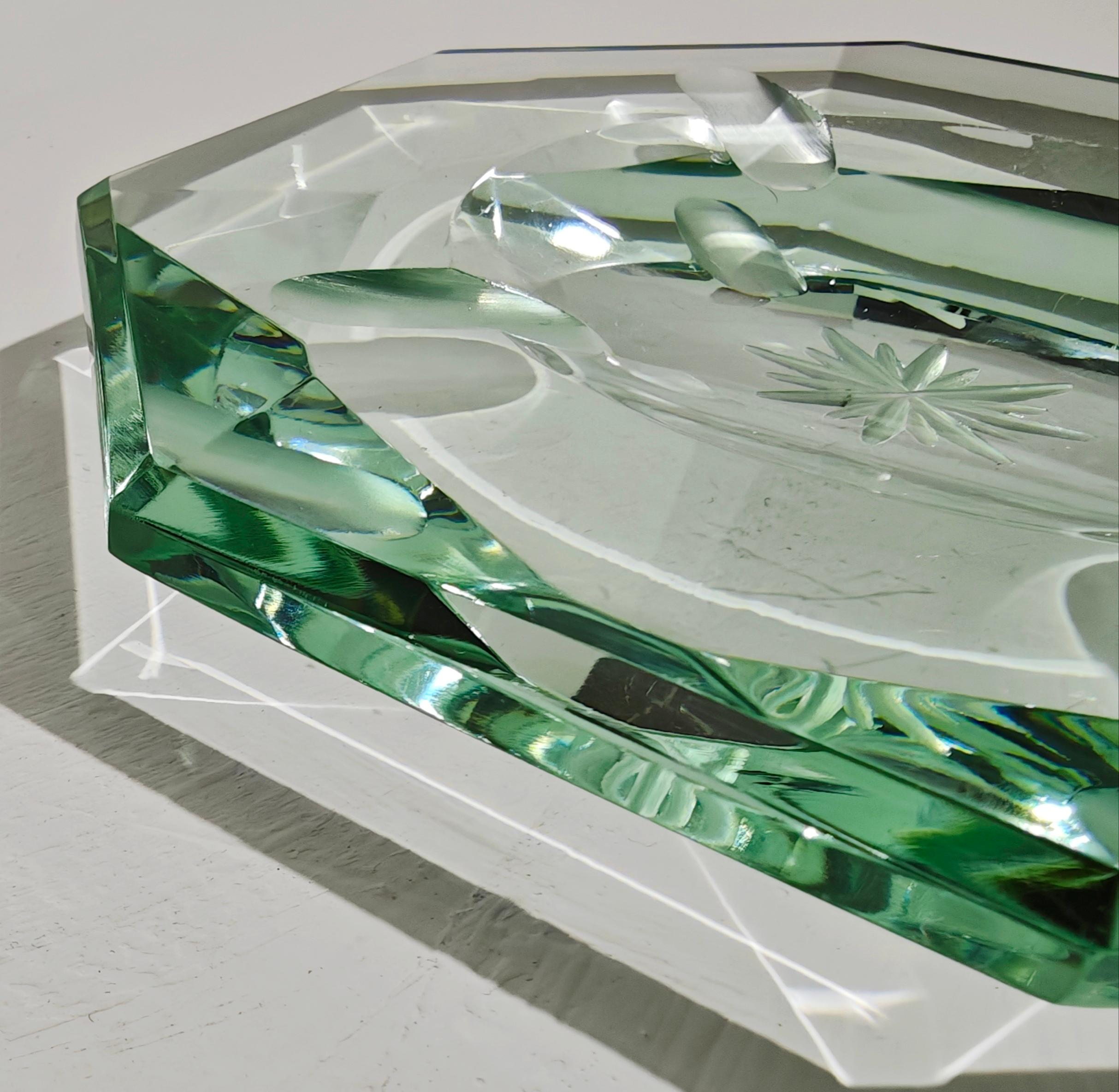 Pietro Chiesa for Fontana arte. Nile green glass ashtray. Frosted glass. Octagonal shape. Glass grinding is a process that allows the elimination of impurities and sharp edges. Excellent and elegant piece. Made in Italy in the 50s. Look carefully at