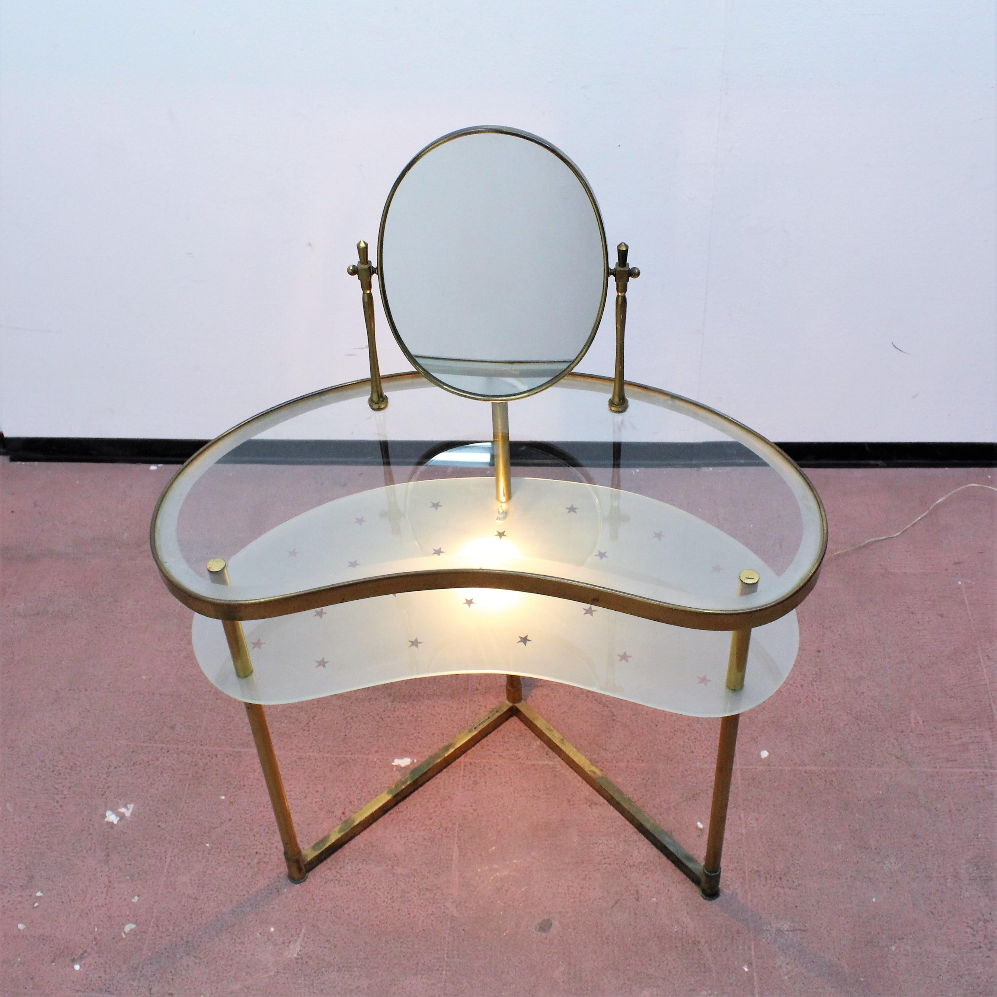 Luigi Brusotti Old Glass and Brass Vanity Console, 1940s, Italy 3
